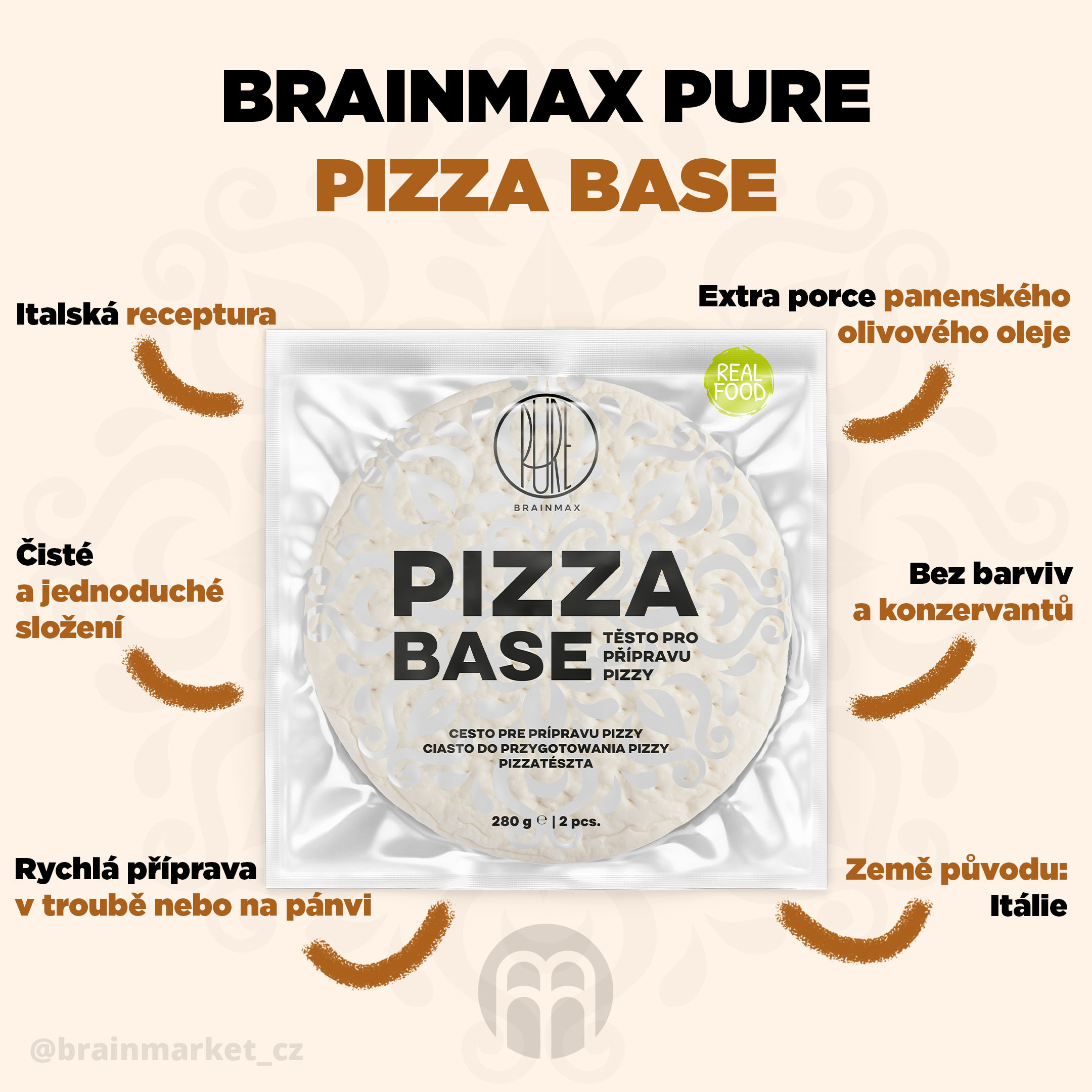 BrainMax Pure Pizza Base, hotové těsto na pizzu z Itálie, 2 ks Obrázek