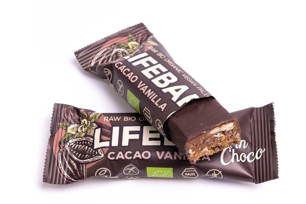 LifeFood - Tyčinka Lifebar InChoco tyčinka vanilková s kakaovými boby RAW, BIO, 40 g Obrázek