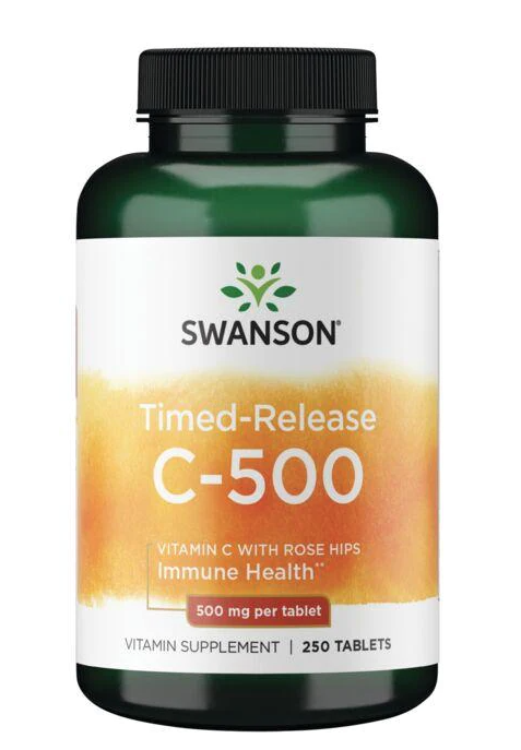 Swanson Vitamin C s postupným uvolňováním a extraktem z šípků, 500 mg, 250 tablet
