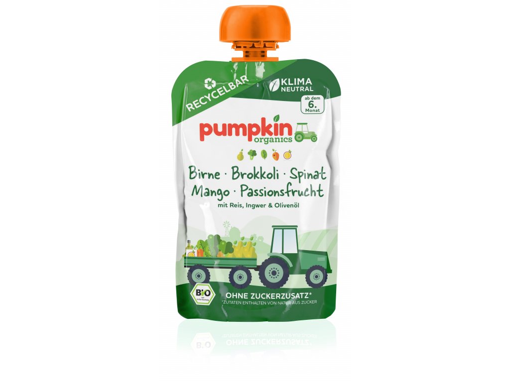 Pumpkin Organics - BIO Zeleninové pyré hruška, brokolice, špenát, mango, banán, rýže 100g(6. měsíc) BIO