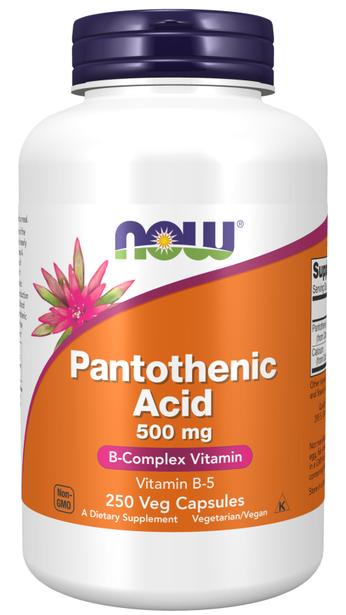 NOW® Foods NOW Panthoteic Acid B5 (pantoténsav), 500 mg, 250 növényi kapszula