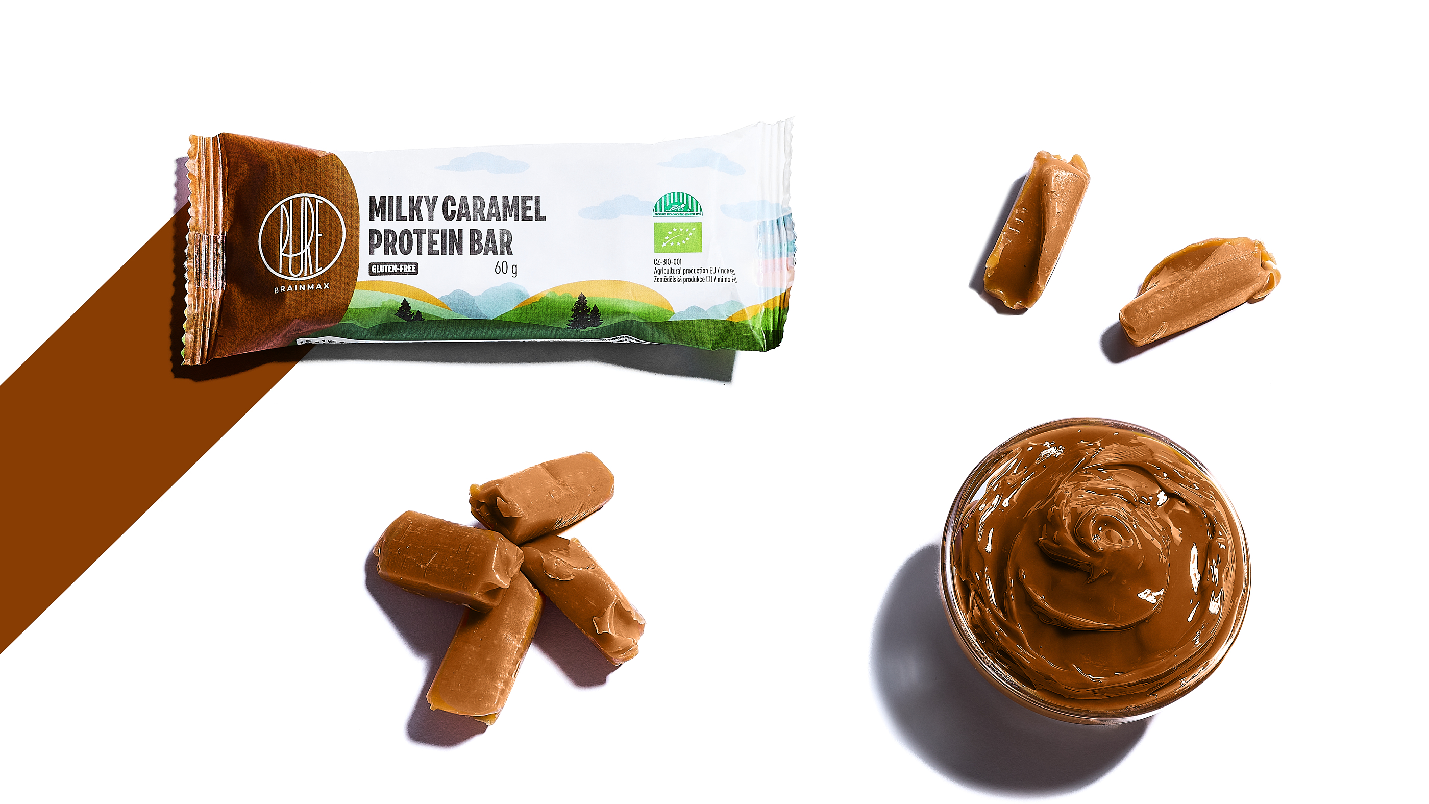 BrainMax Pure Proteinová tyčinka, mléčný karamel, BIO, 60 g Obrázek