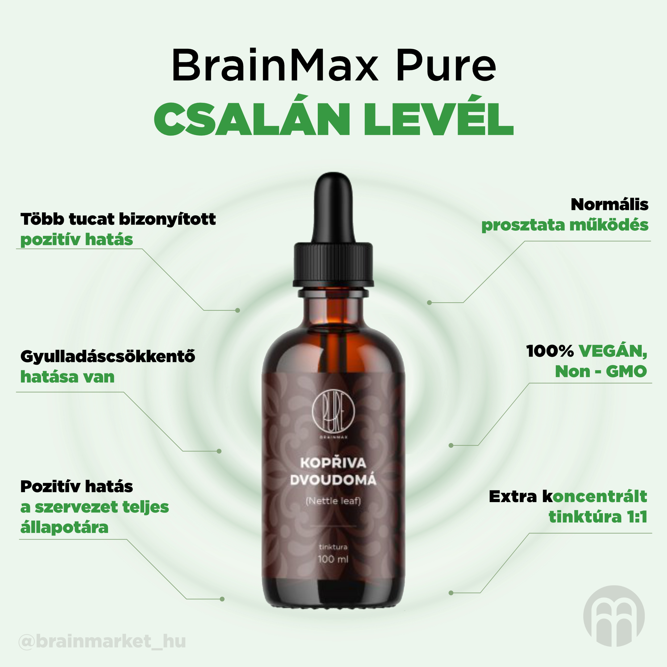 BrainMax Pure Kopřiva dvoudomá (Nettle leaf) tinktura 1:1, 100 ml Obrázek