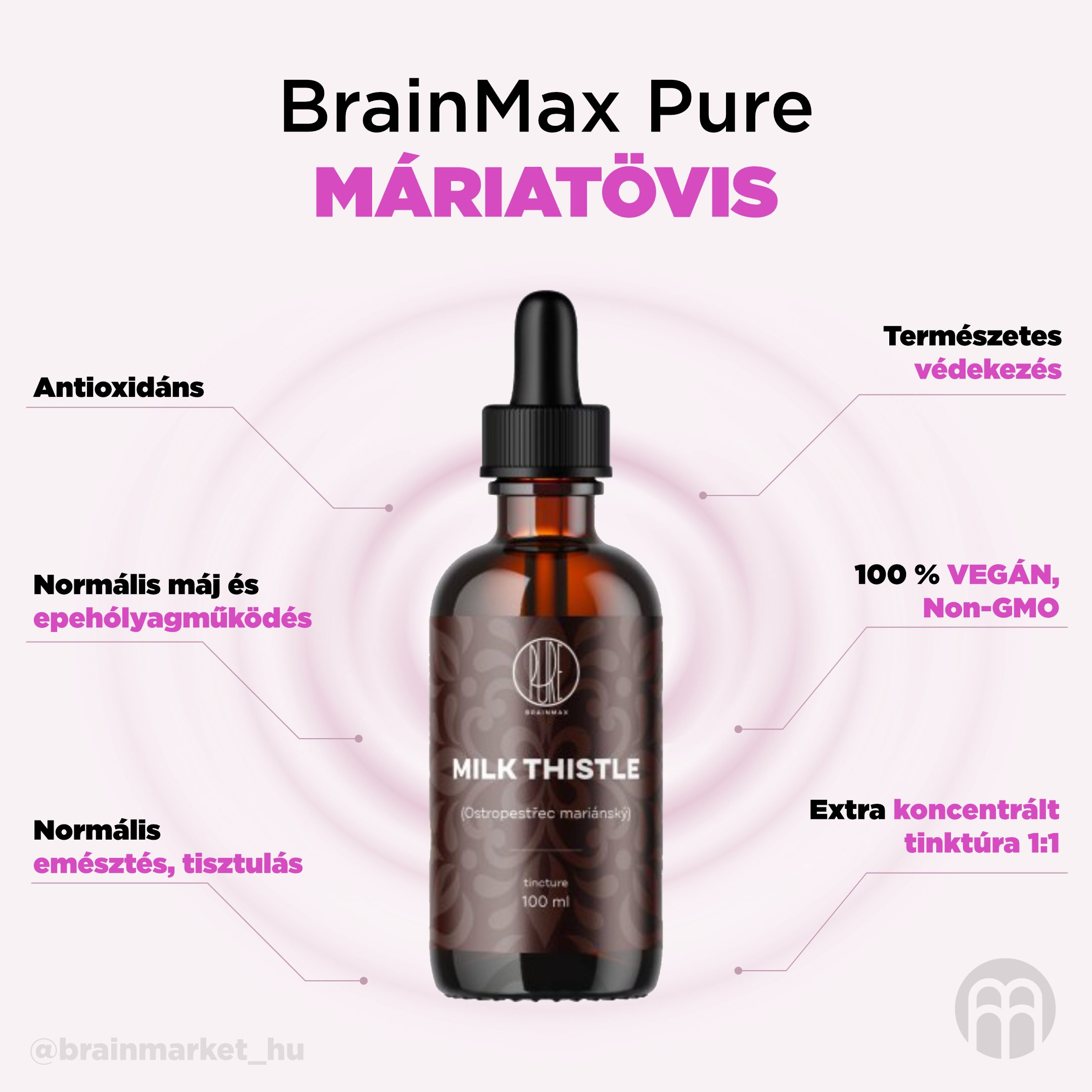 BrainMax Pure Ostropestřec mariánský (Milk Thistle) tinktura 1:1, 100 ml Obrázek