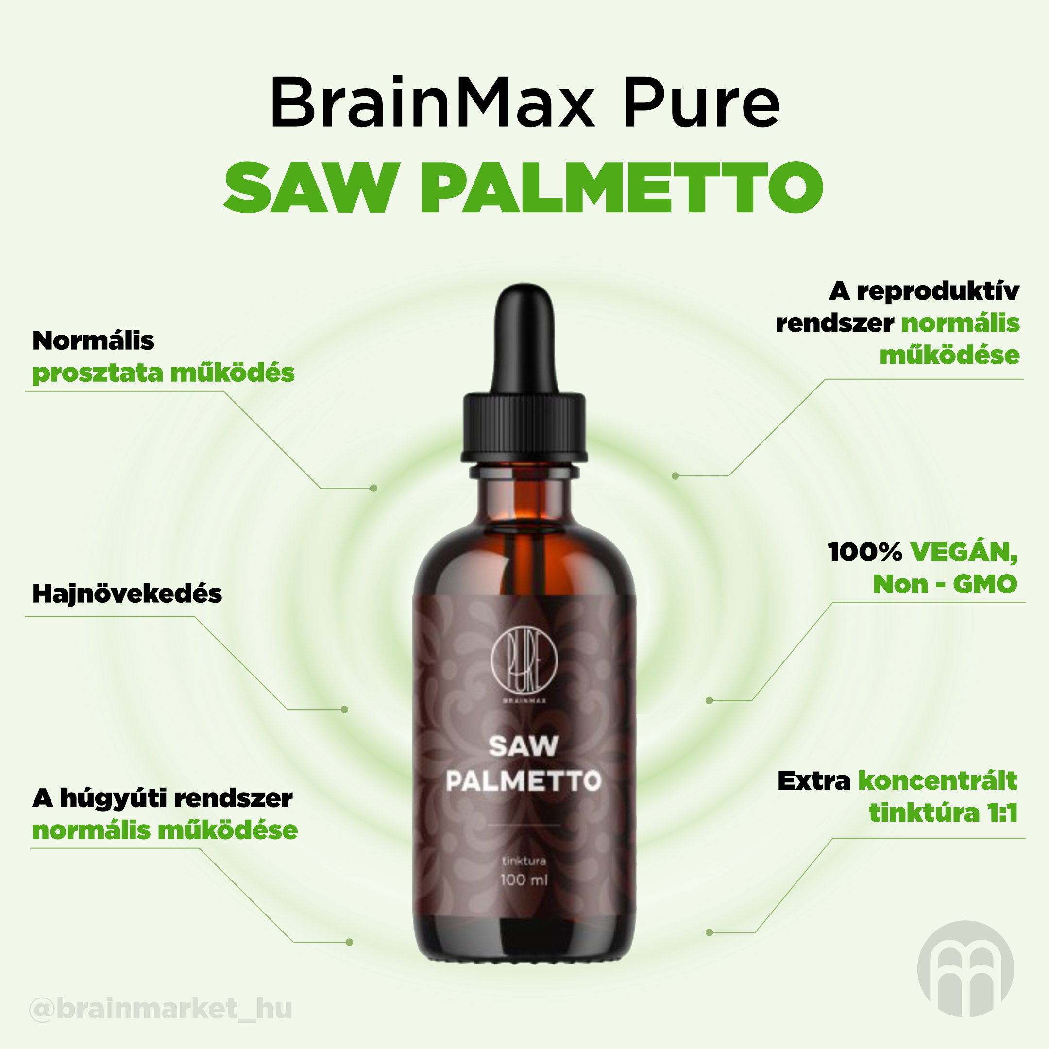 BrainMax Pure Saw Palmetto tinktura 1:1 (90% alkoholu), 100 ml Obrázek