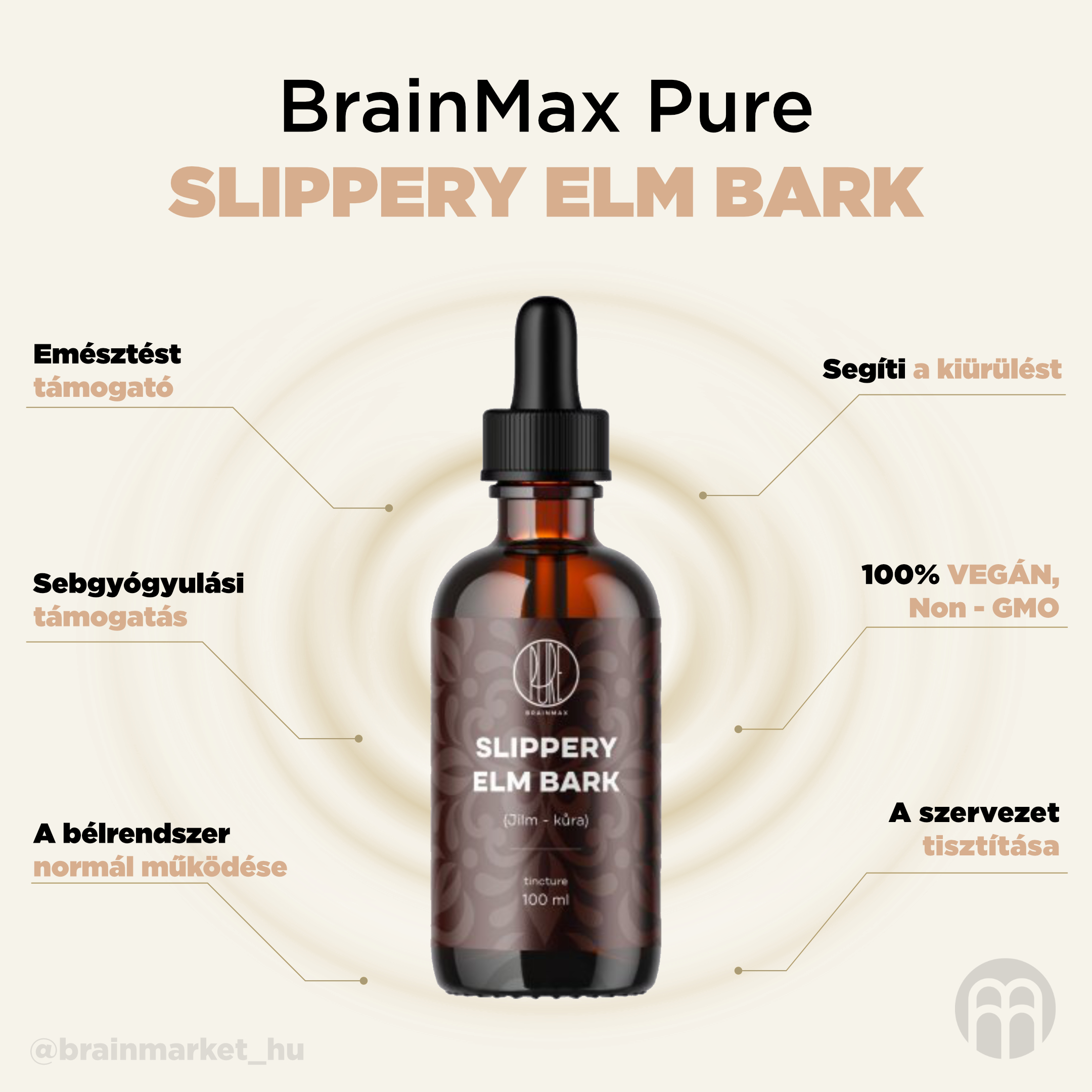 BrainMax Pure Jilm kůra (Slippery Elm bark) tinktura 1:2, 100 ml Obrázek