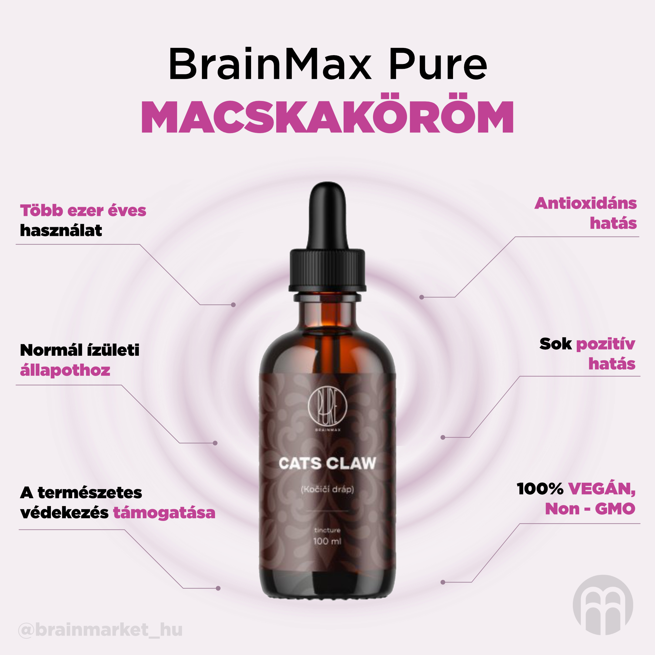 BrainMax Pure Kočičí dráp (Cat's Claw) tinktura 1:3, 100 ml Obrázek