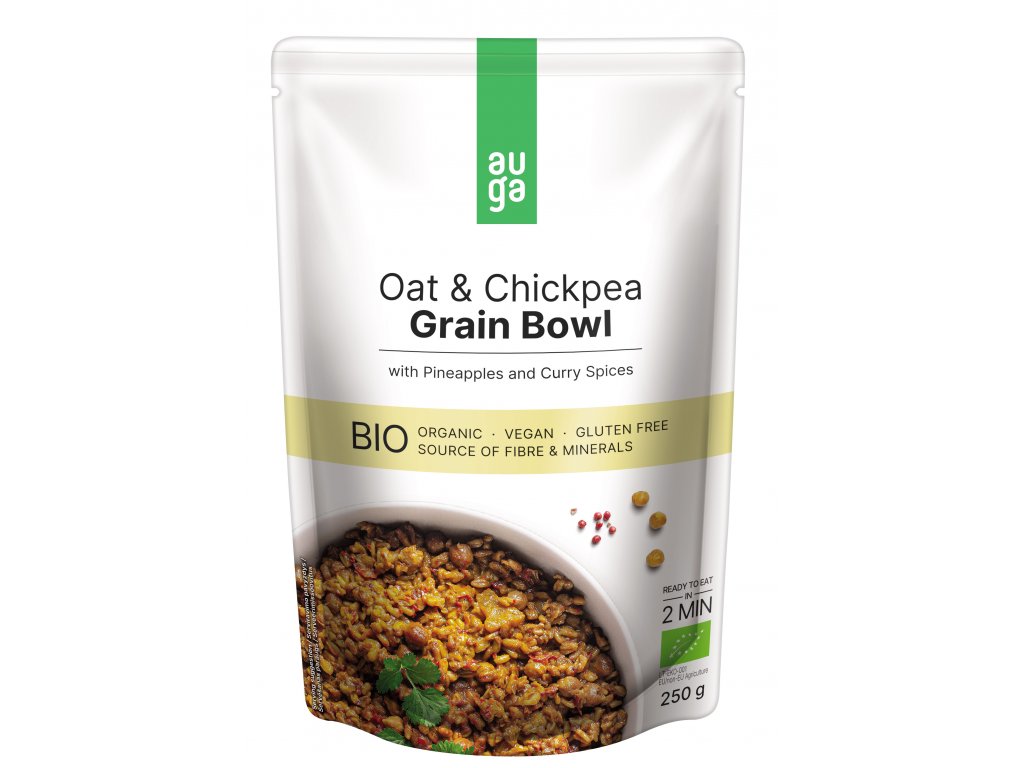 Auga Grain bowl – z bezlep. ovesných vloček s cizrnou, ananasem a kari kořením BIO 250 g Obrázek
