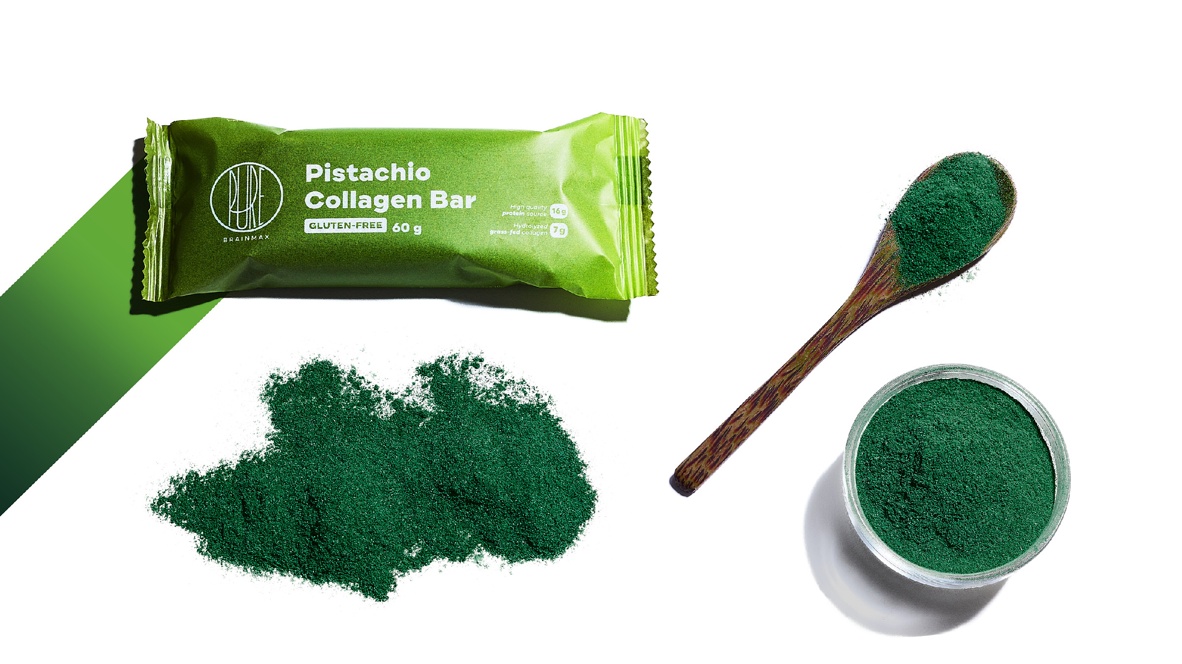 BrainMax Pure Collagen Bar, Pistachio, kolagenová tyčinka, pistácie, 60 g Obrázek