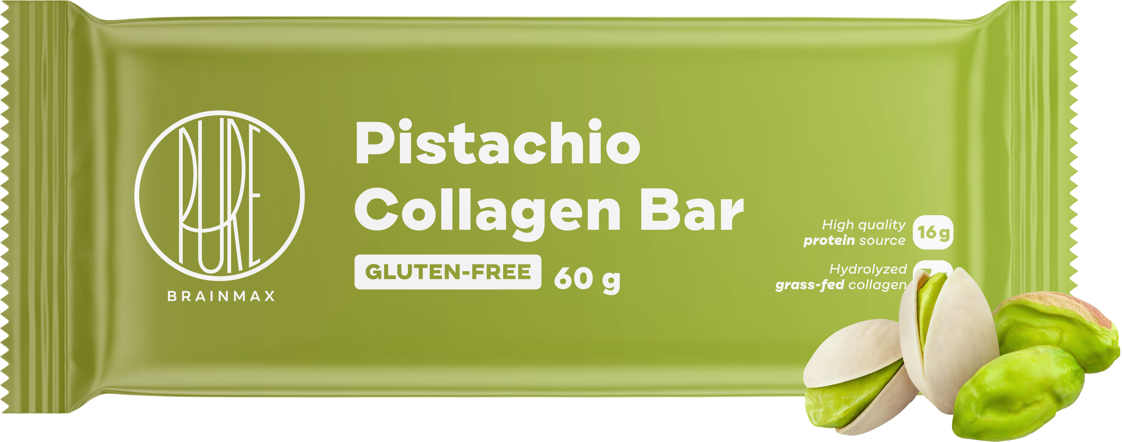 BrainMax Pure Collagen Bar, Pistachio, kolagenová tyčinka, pistácie, 60 g Obrázek