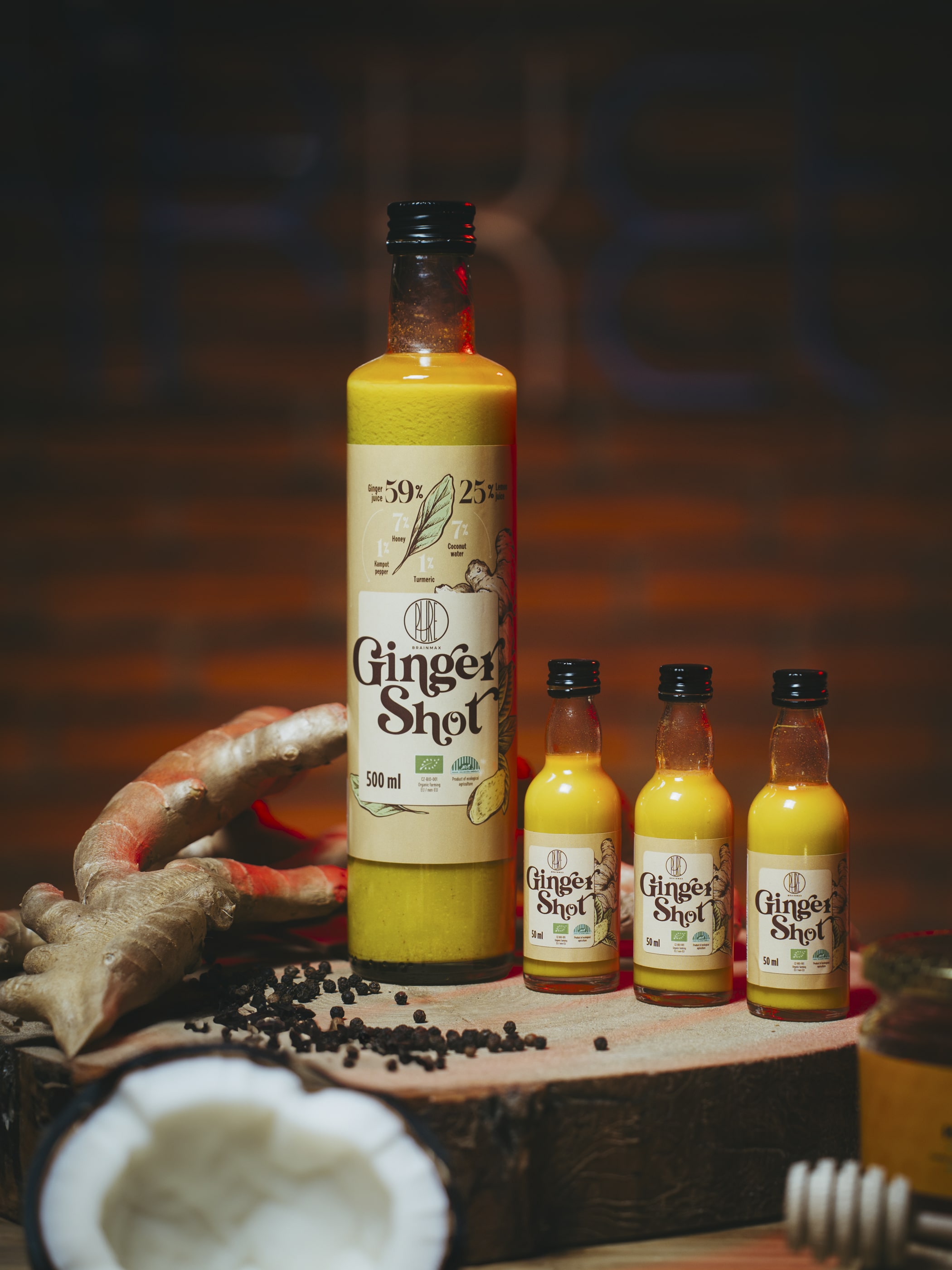 BrainMax Pure Ginger Shot, zázvorová štáva s kurkumou, BIO Objem: 50 ml Obrázek