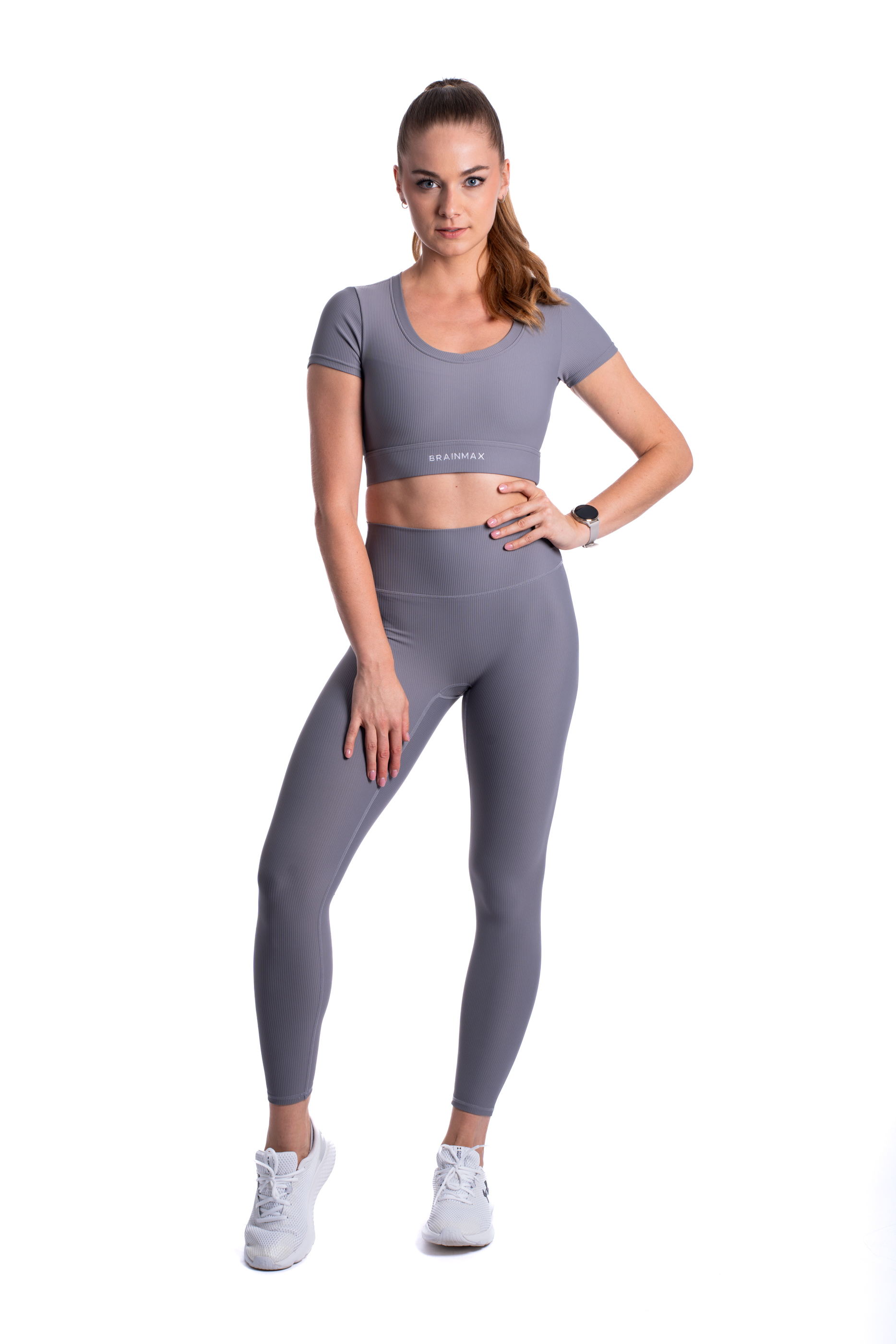 BrainMax magas derekú bordás leggings, egyszerű szürke Méret: XXL Obrázek