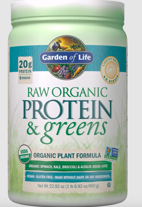 Garden of Life Organic protein and Greens, enyhén édes, kevésbé édes ízű, 650 g Obrázek