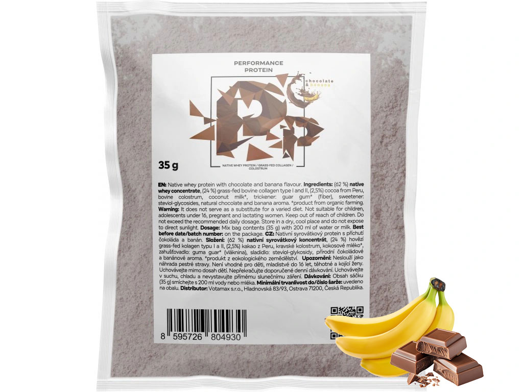 BrainMax Performance protein, nativní syrovátkový protein, čokoláda a banán, 30 g Obrázek