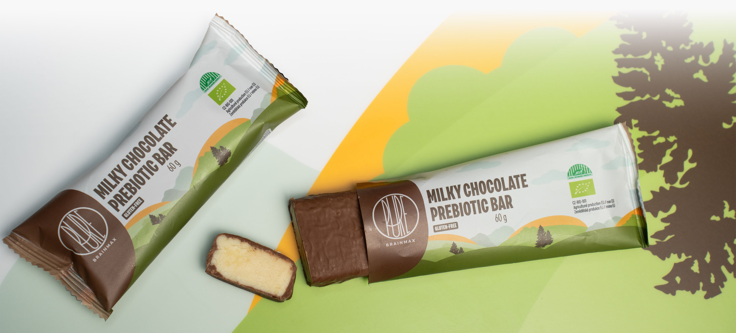 BrainMax Pure Milky Chocolate Prebiotic Bar, Prebiotická tyčinka, Mléčná čokoláda, BIO, 60 g Obrázek