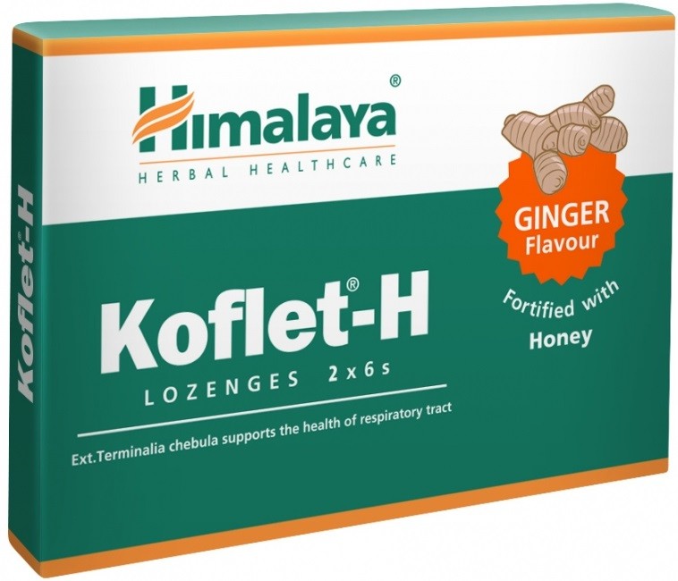 Himalaya Herbals Himalaya Koflet-H Ginger, pastilky s příchutí zázvoru, 12 pastilek