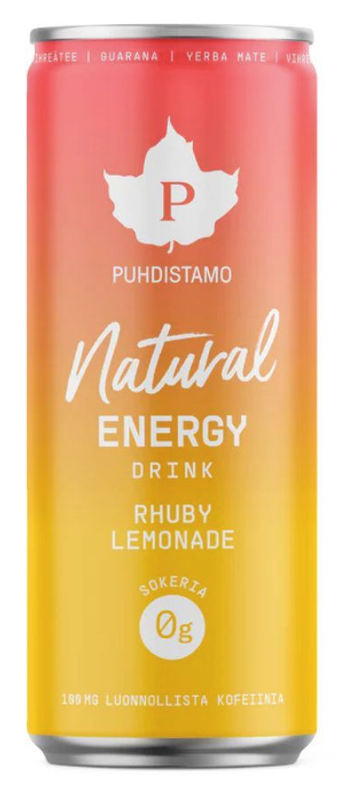 Puhdistamo Natural Energy Drink Rhuby Lemonade - Energetický nápoj - rebarbora 330 ml