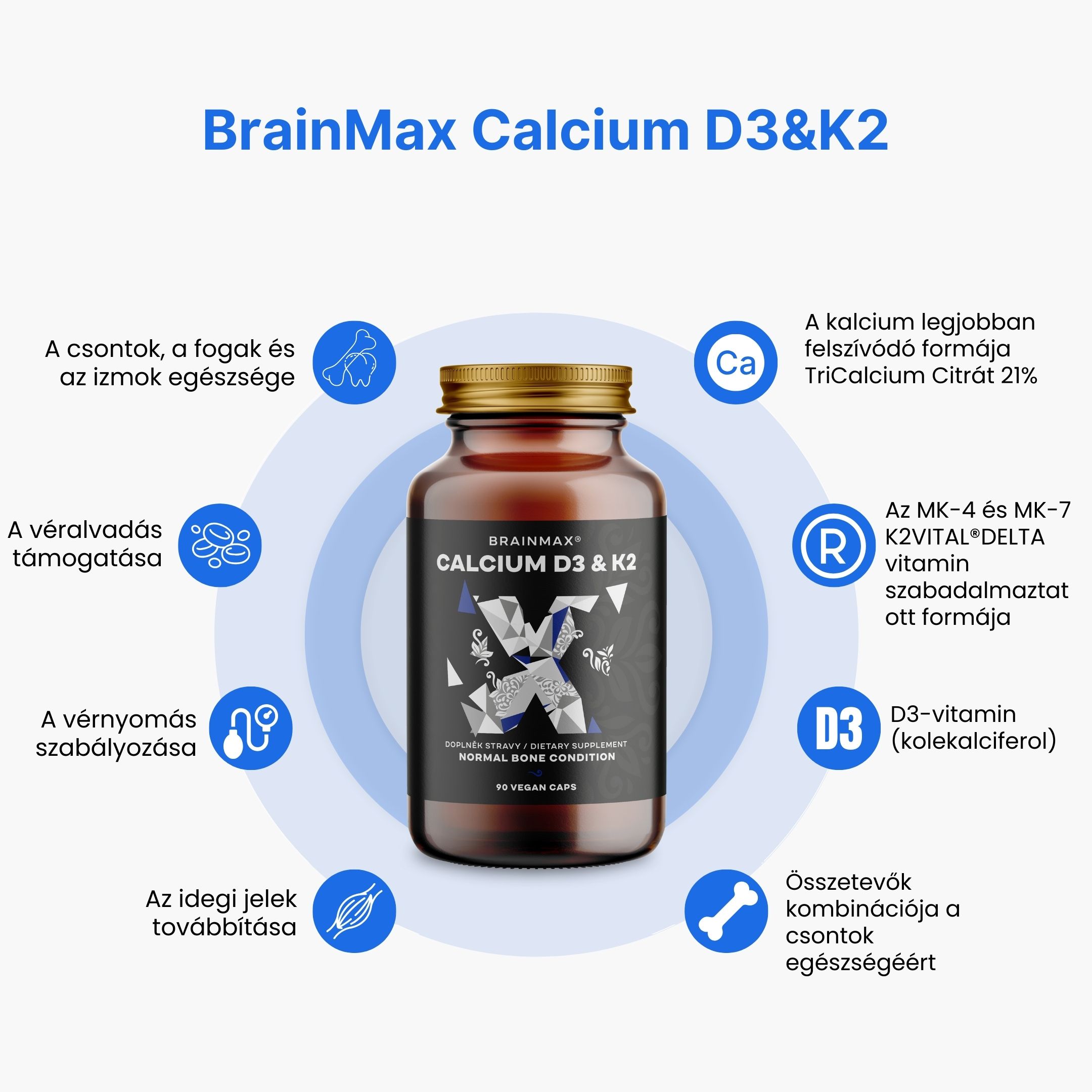 BrainMax Calcium D3 & K2, vápník s vitamínem D3 & K2, 90 rostlinných kapslí Obrázek