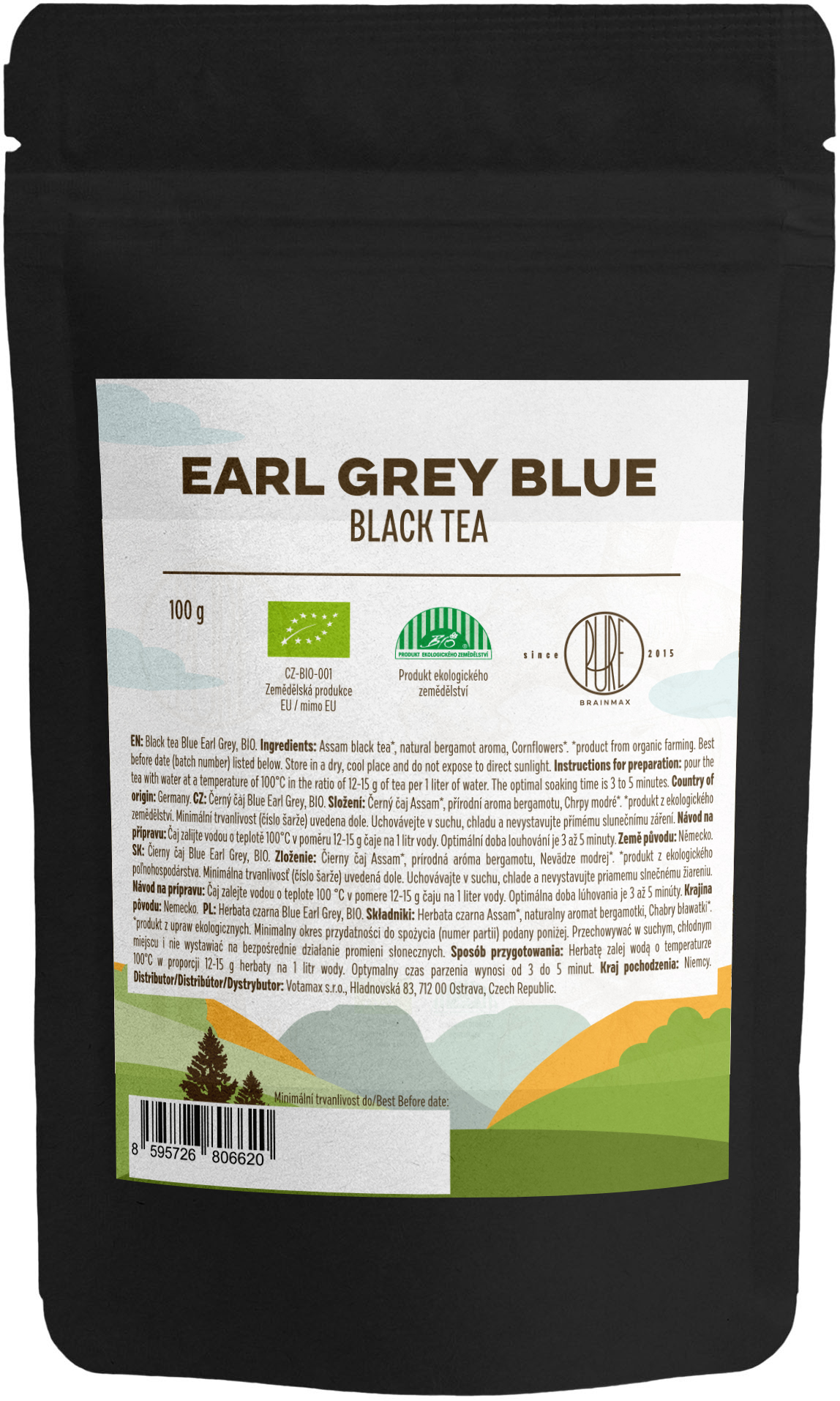 BrainMax Pure China Gunpowder Grade 1, zelený čaj, BIO, 100 g