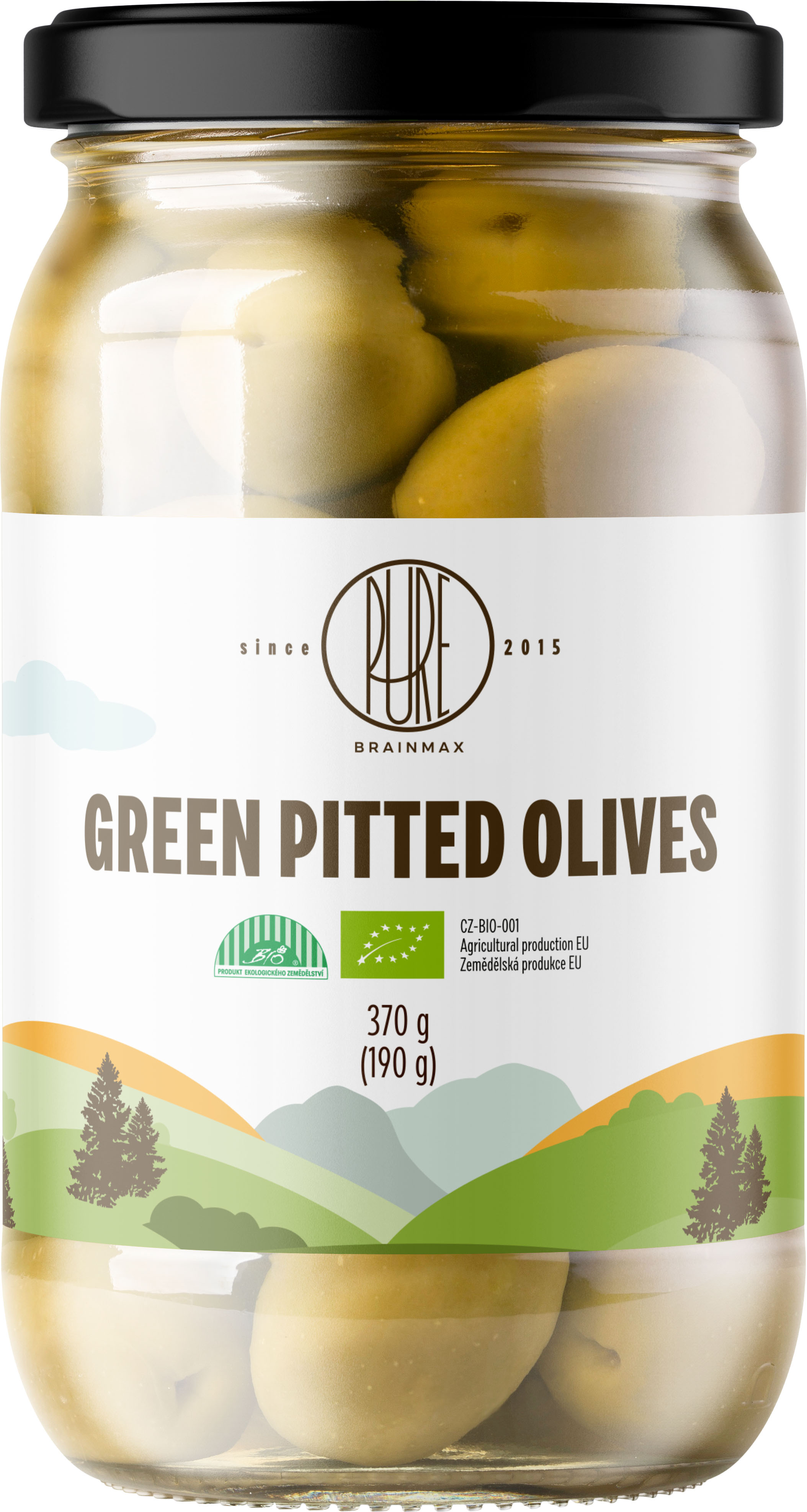 BrainMax Pure Zelené olivy bez pecek, BIO, 370 g