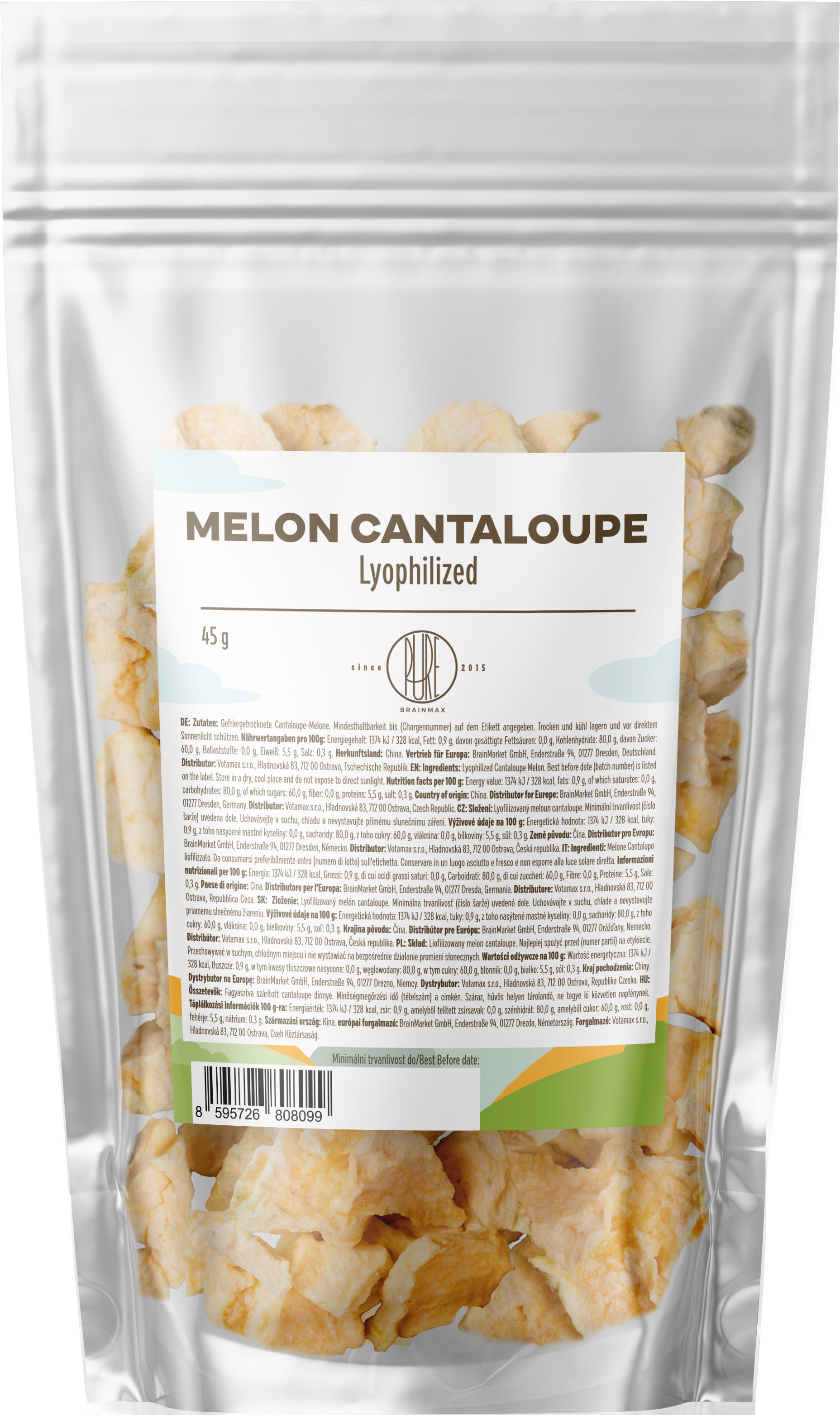 BrainMax Pure Lyophilized Melon Cantaloupe, Lyofilizovaný meloun cantaloupe, 45 g Obrázek