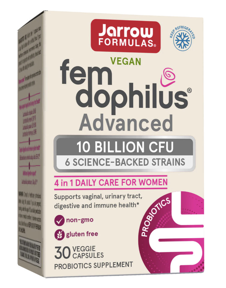 Jarrow Formulas Jarrow Fem-Dophilus® Advanced - 10 miliardów CFU (w lodówce), probiotyki dopochwowe 10 miliardów, 30 kapsułek roślinnych