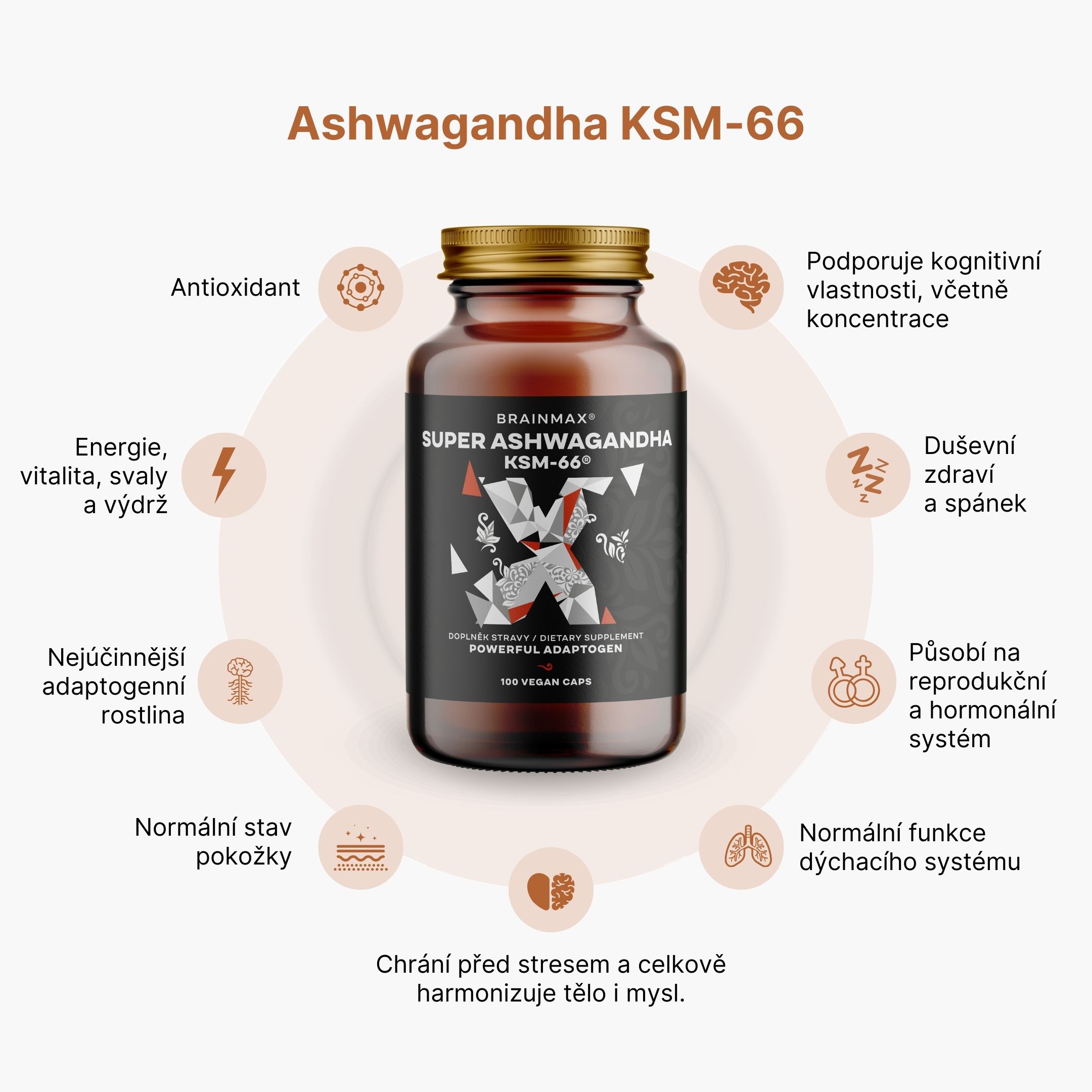 BrainMax Super Ashwagandha extrakt KSM-66®, Ašvaganda extrakt, 100 rostlinných kapslí Obrázek