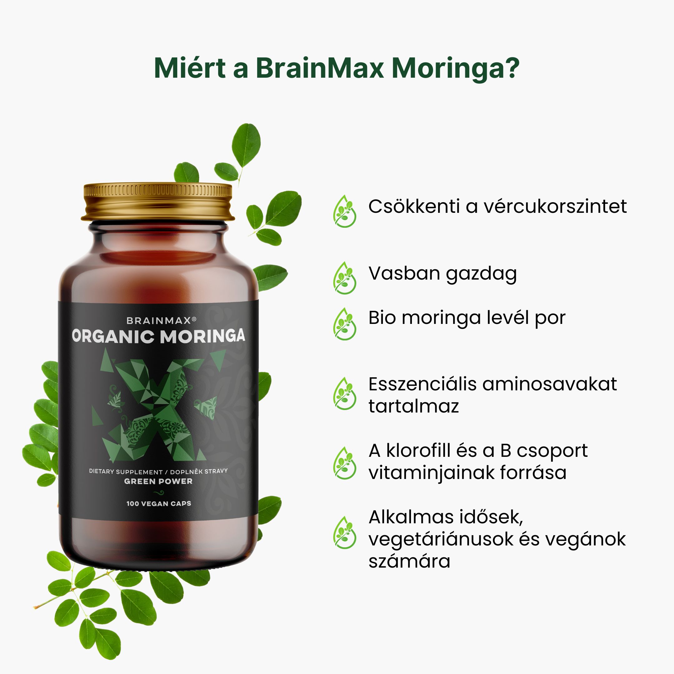 BrainMax Moringa 500 mg, BIO, 100 rostlinných kapslí Obrázek