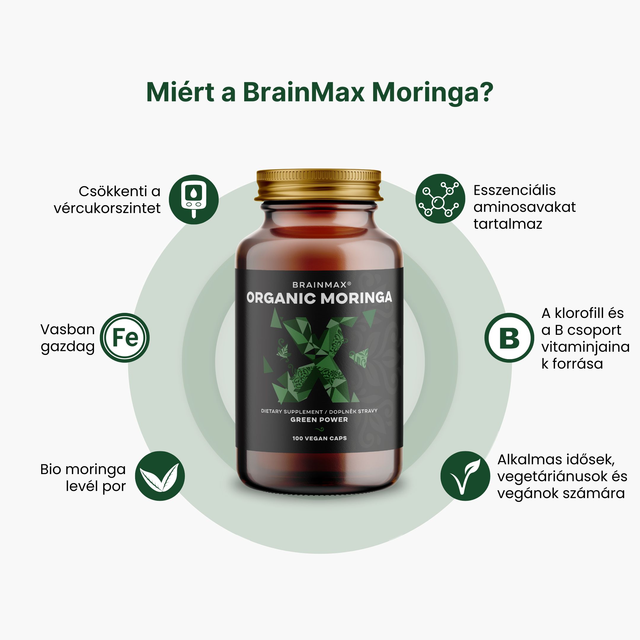 BrainMax Moringa 500 mg, BIO, 100 rostlinných kapslí Obrázek