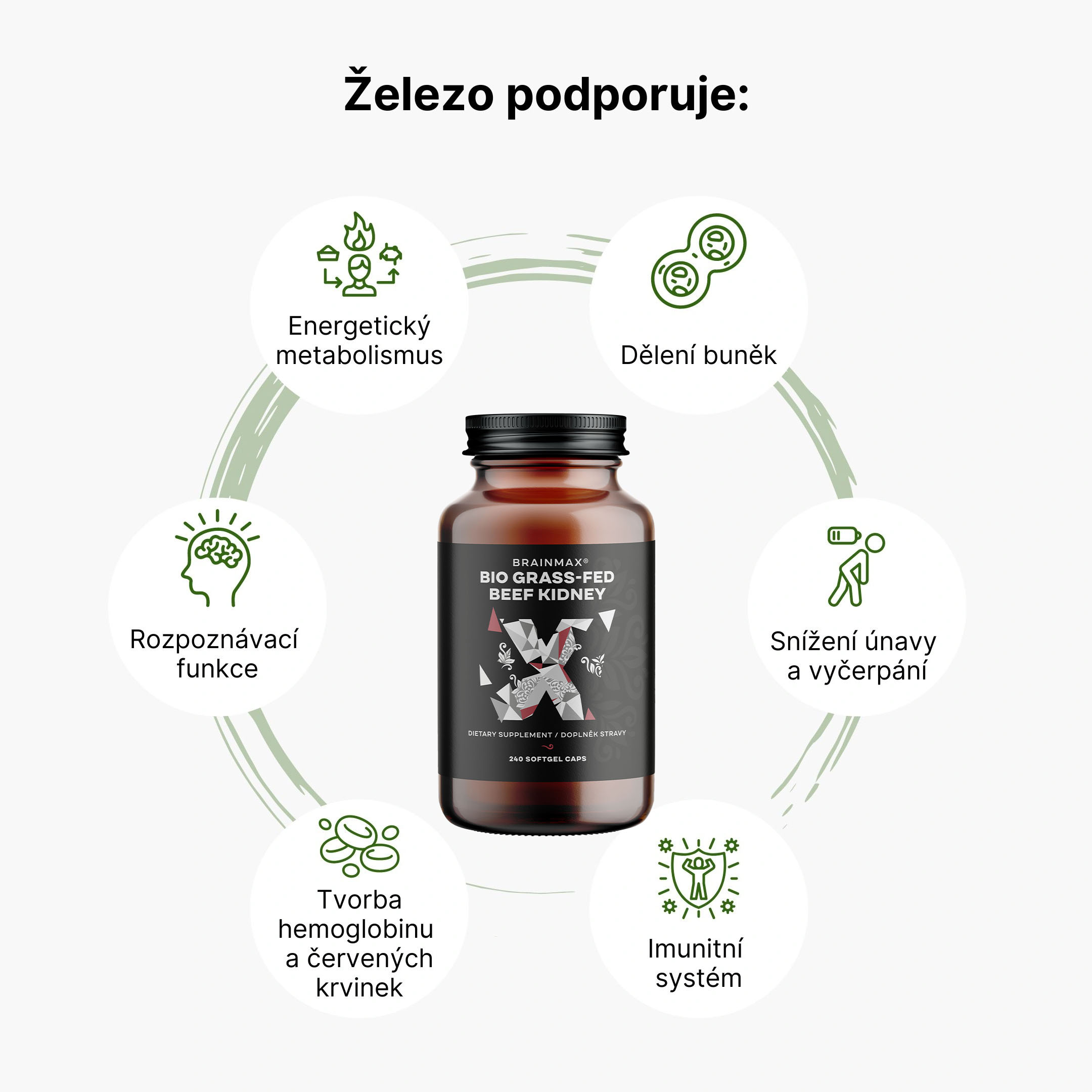 BrainMax Grass-Fed Beef kidney, hovězí ledviny, BIO, 240 kapslí Obrázek
