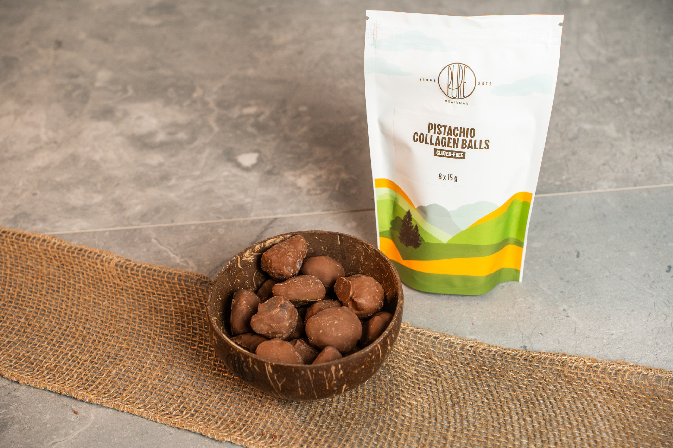 BrainMax Pure Pistachio Collagen Balls, Kolagenové kuličky, Pistácie, BIO, 8 ks Obrázek