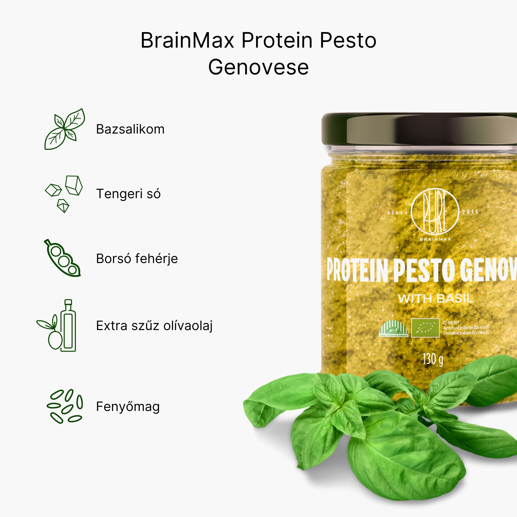 BrainMax Pure Protein Pesto Genovese, bazalkové pesto, 130 g, BIO Obrázek