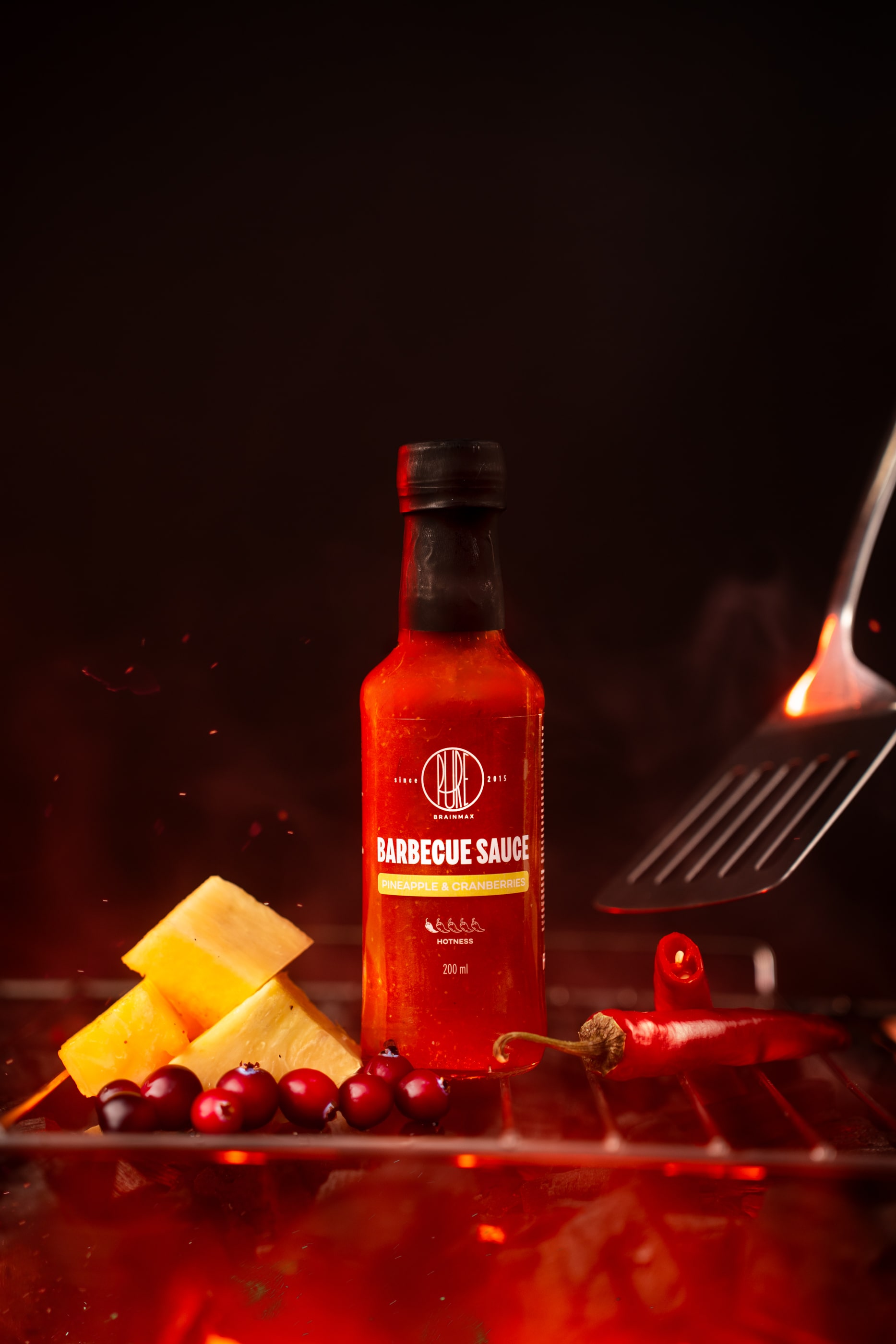 BrainMax Pure Barbecue sauce, Pineapple & Cranberries (barbecue omáčka, ananas a brusinky), 200 ml Obrázek