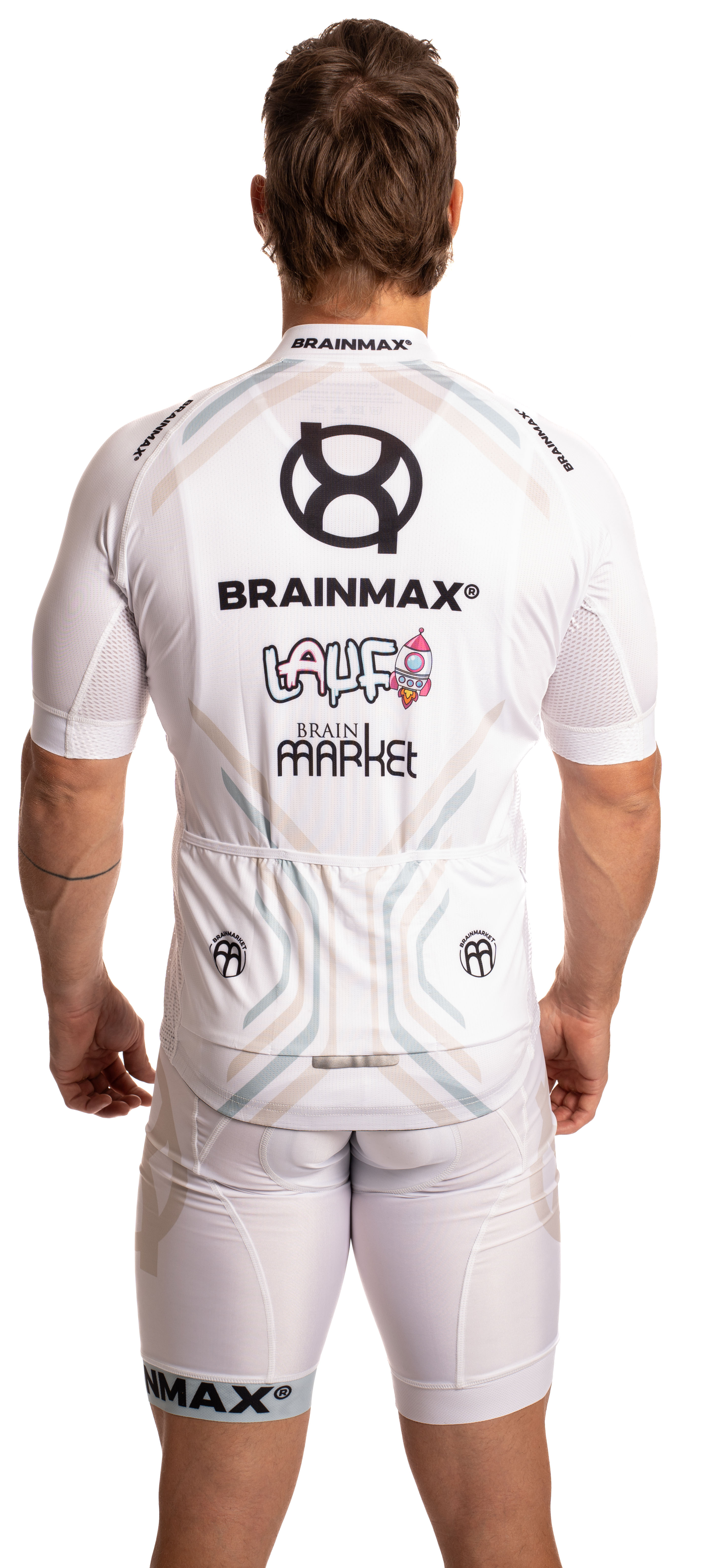 BrainMax LAUF cyklistický set, bílý dres a bílé kraťasy se šlemi Velikost: XL Obrázek