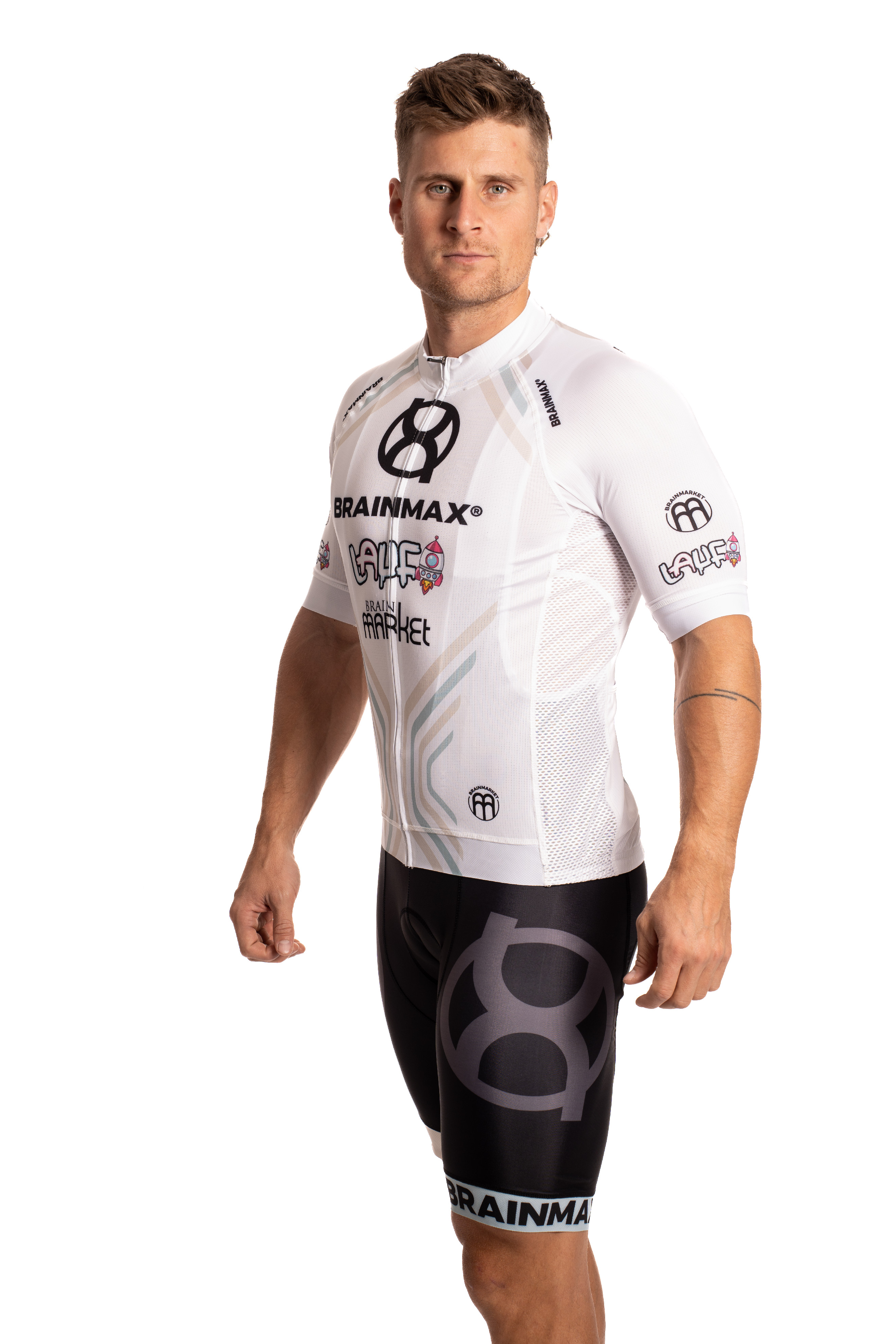 BrainMax LAUF cyklistický set, bílý dres a černé kraťasy se šlemi Velikost: XL Obrázek
