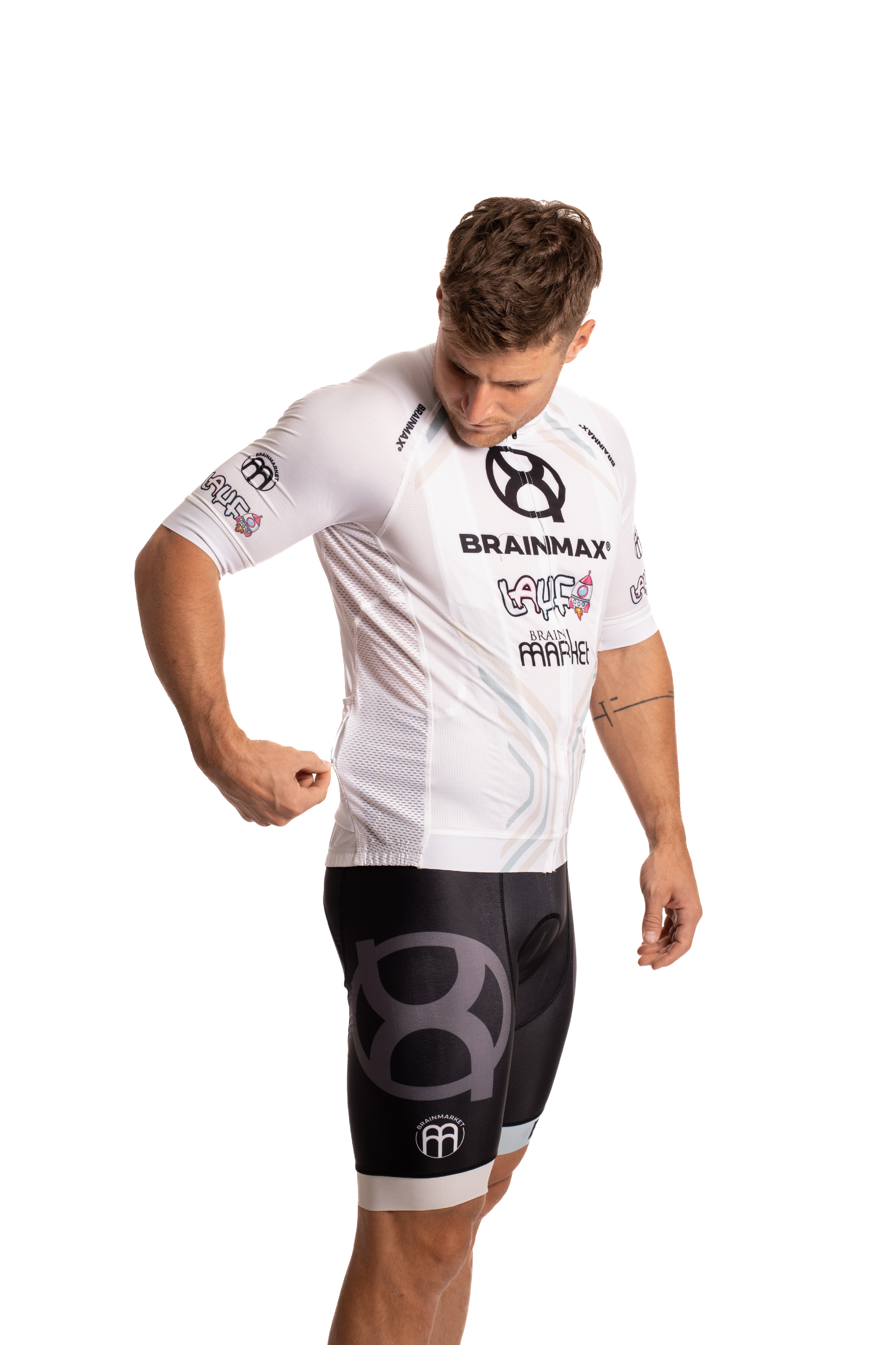 BrainMax LAUF cyklistický set, bílý dres a černé kraťasy se šlemi Velikost: XL Obrázek