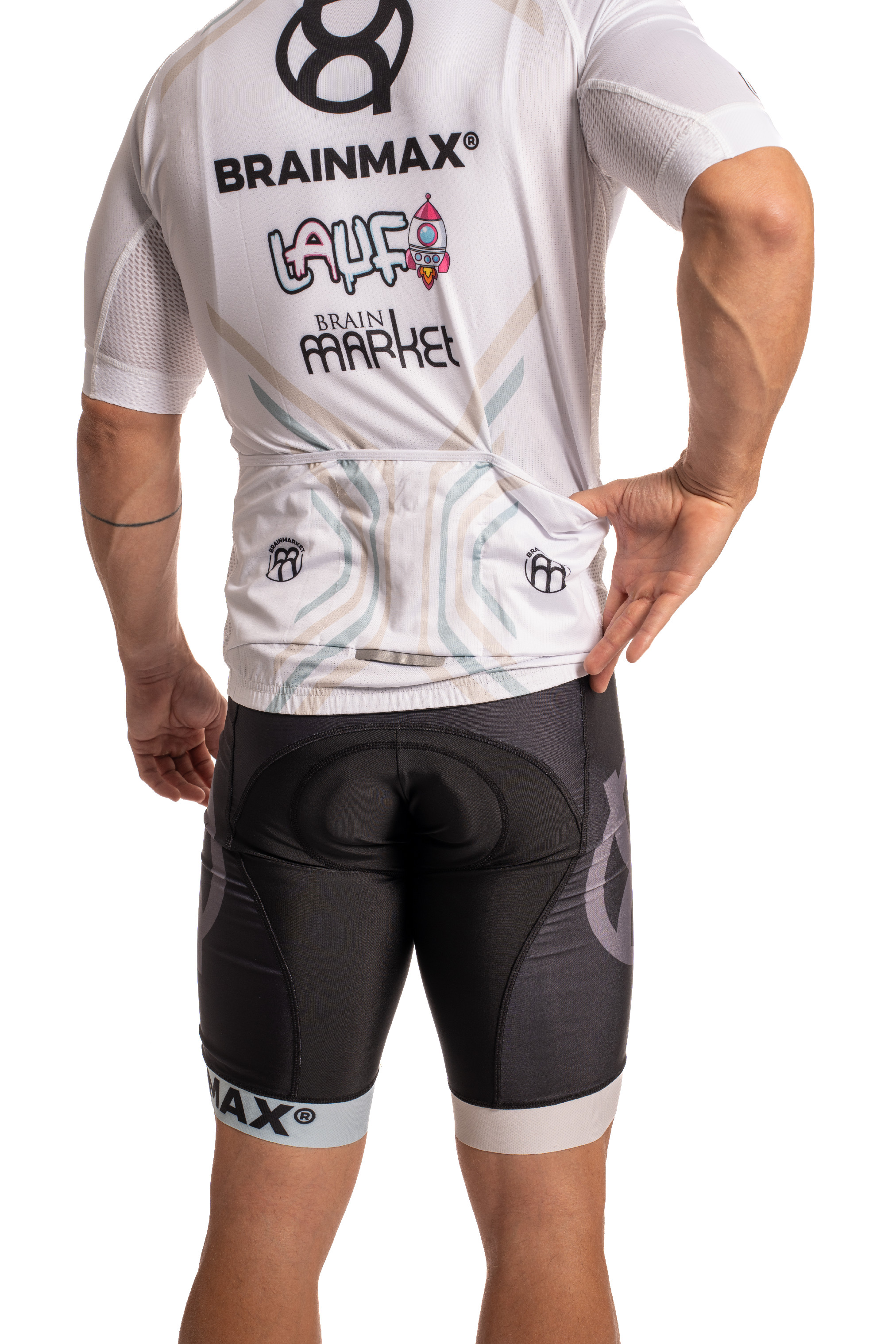BrainMax LAUF cyklistický set, bílý dres a černé kraťasy se šlemi Velikost: XL Obrázek