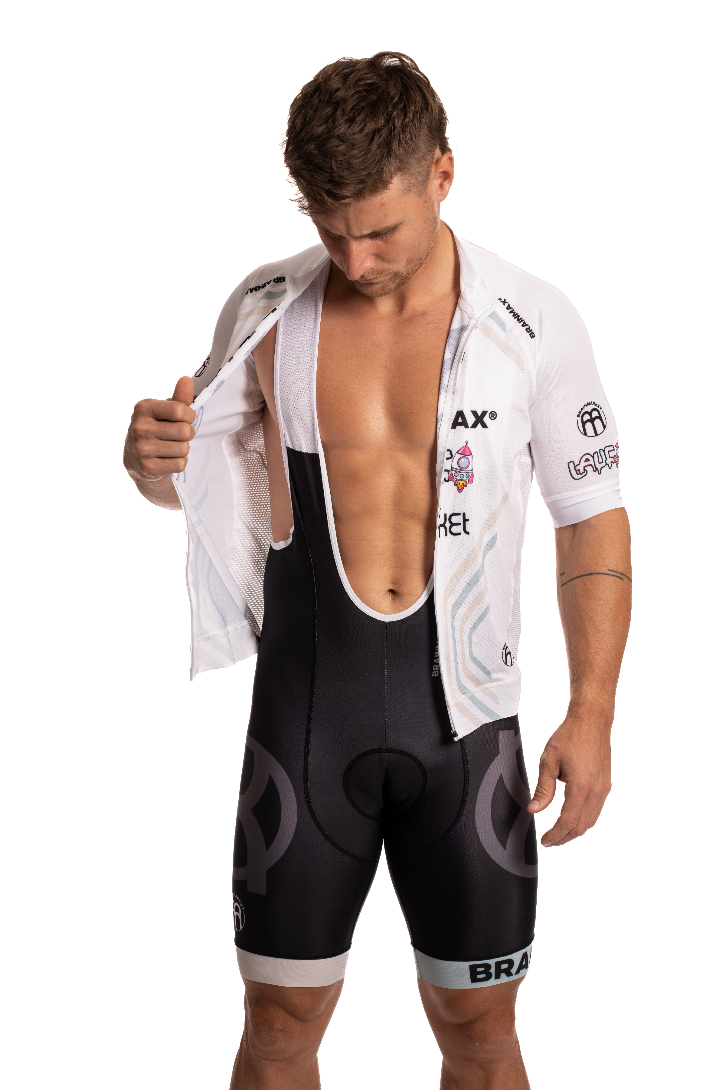BrainMax LAUF cyklistický set, bílý dres a černé kraťasy se šlemi Velikost: XL Obrázek