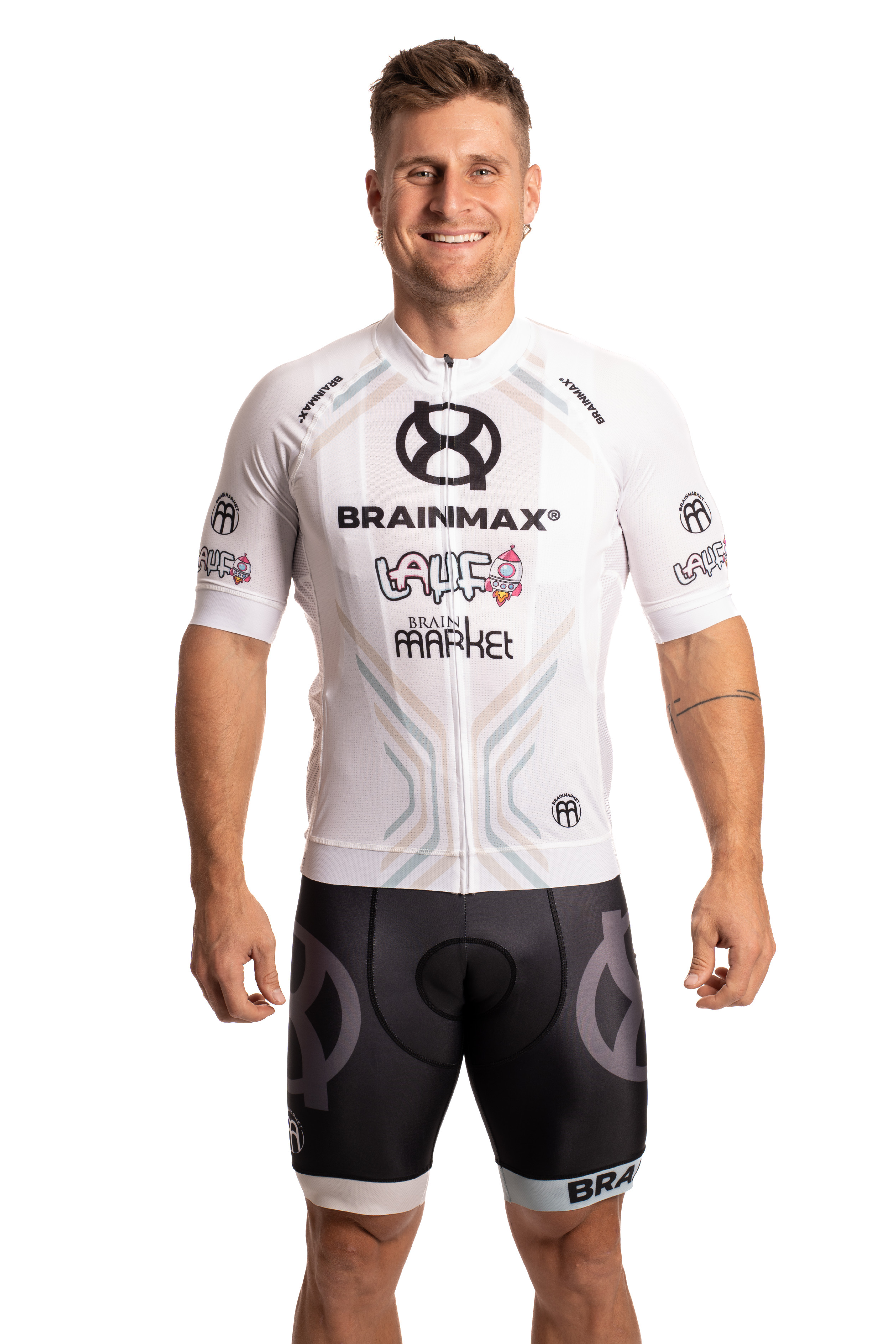 BrainMax LAUF cyklistický set, bílý dres a černé kraťasy se šlemi Velikost: XL