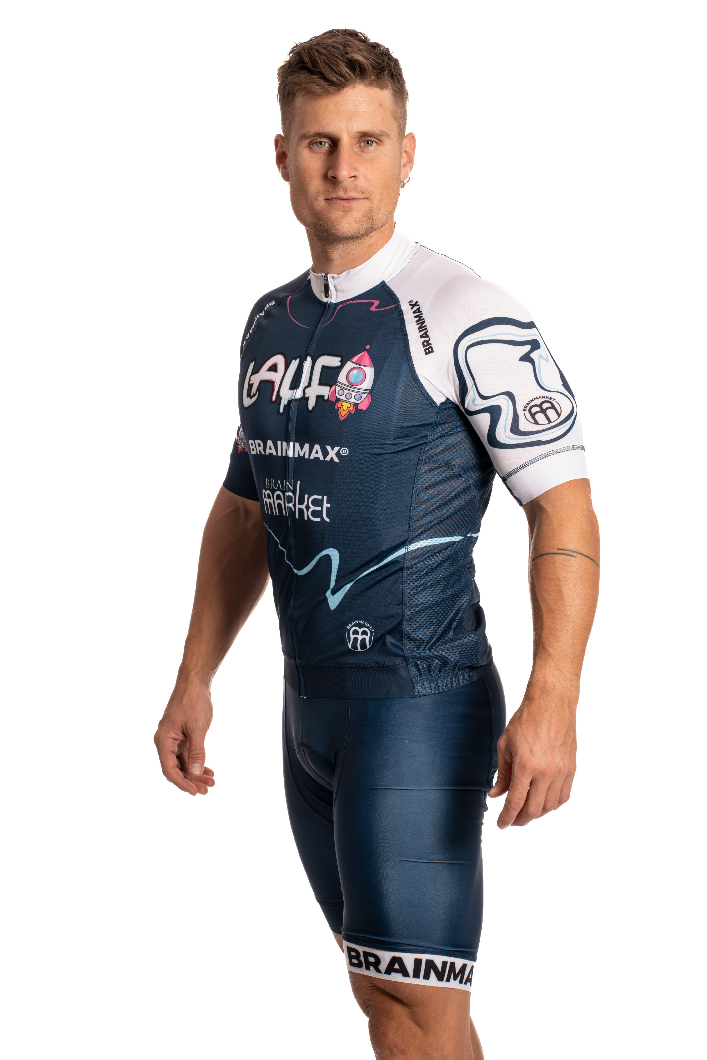 BrainMax LAUF cyklistický set, modrý dres a modré kraťasy se šlemi Velikost: M Obrázek