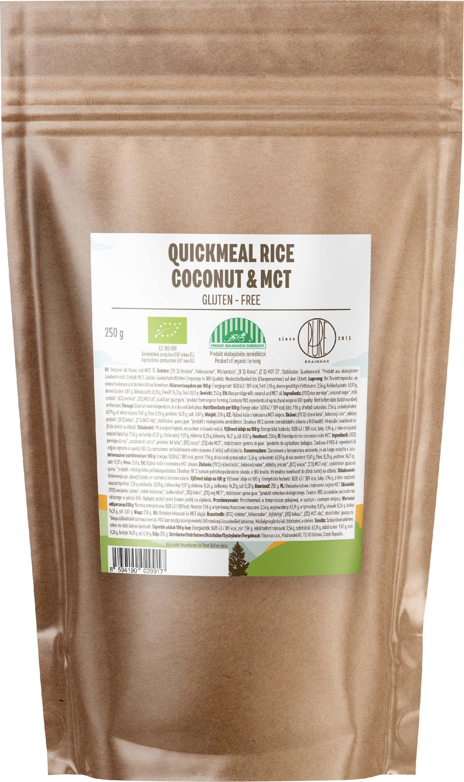 BrainMax Pure QuickMeal, Rýžová kaše s kokosem a MCT olejem, BIO, 250 g