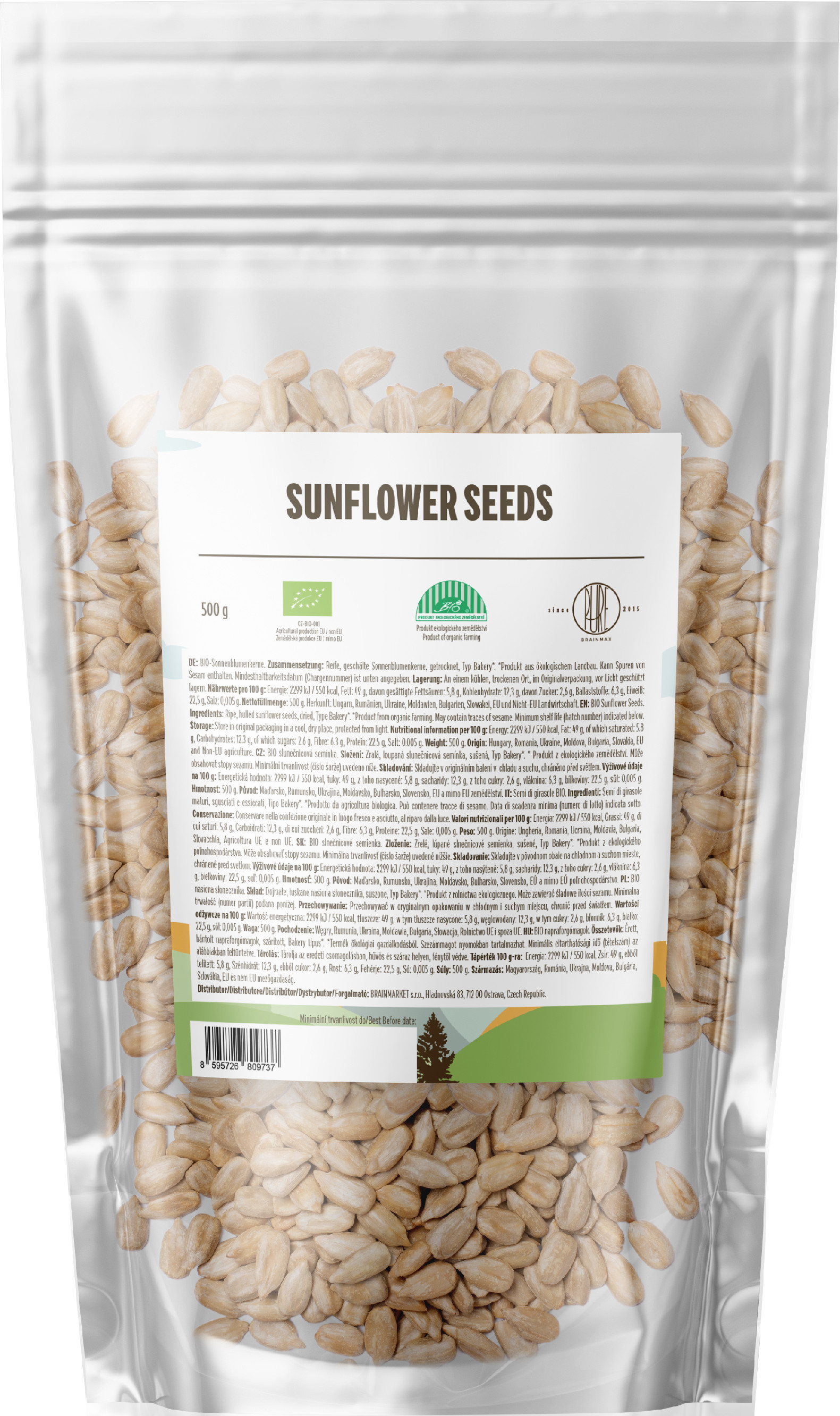 Brainmax Pure Sunflower Seeds, Slunečnice loupaná, BIO, 500 g Obrázek