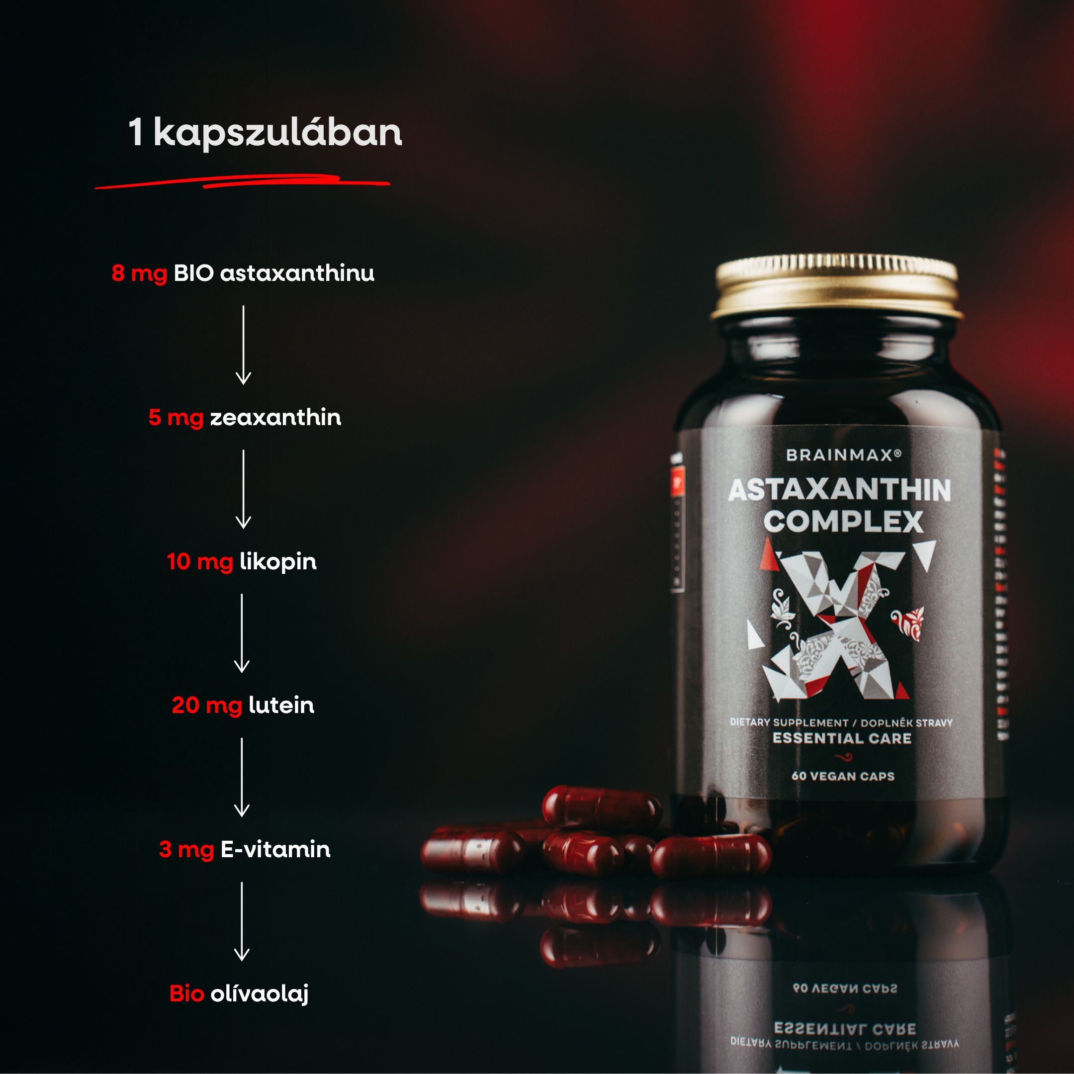 BrainMax Astaxanthin Complex, 60 rostlinných kapslí Obrázek