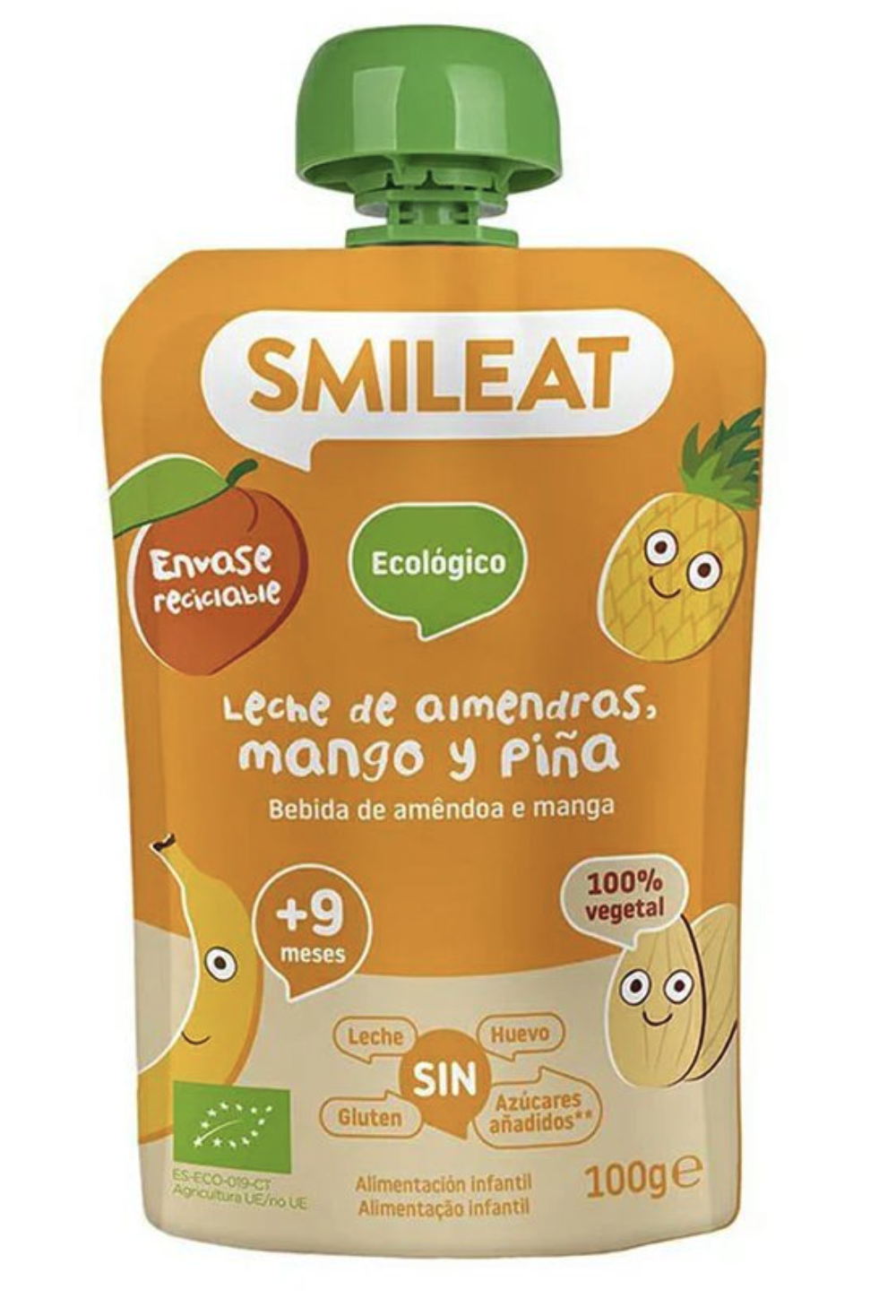 Smileat kapsička mandlové mléko, jablko, ananas, mango a banán 9M+, BIO, 100 g Obrázek