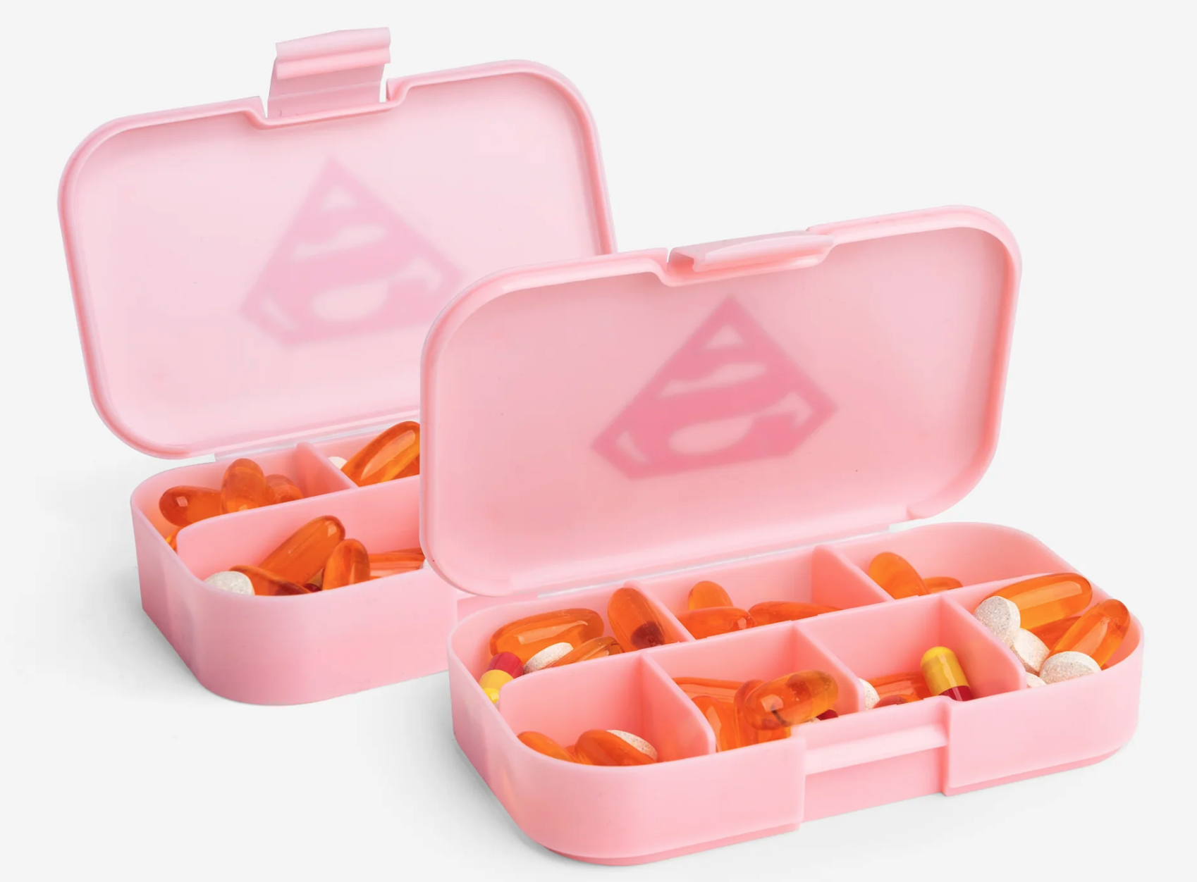 SmartShake Pill Box Organizer, set dvou zásobníků na kapsle, růžový s motivem Supergirl Obrázek
