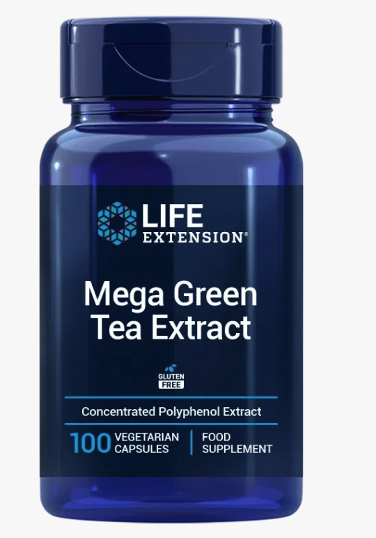 Life Extension Caffeinated Mega Green Tea Extract, extrakt ze zeleného čaje, 100 rostlinných kapslí Obrázek