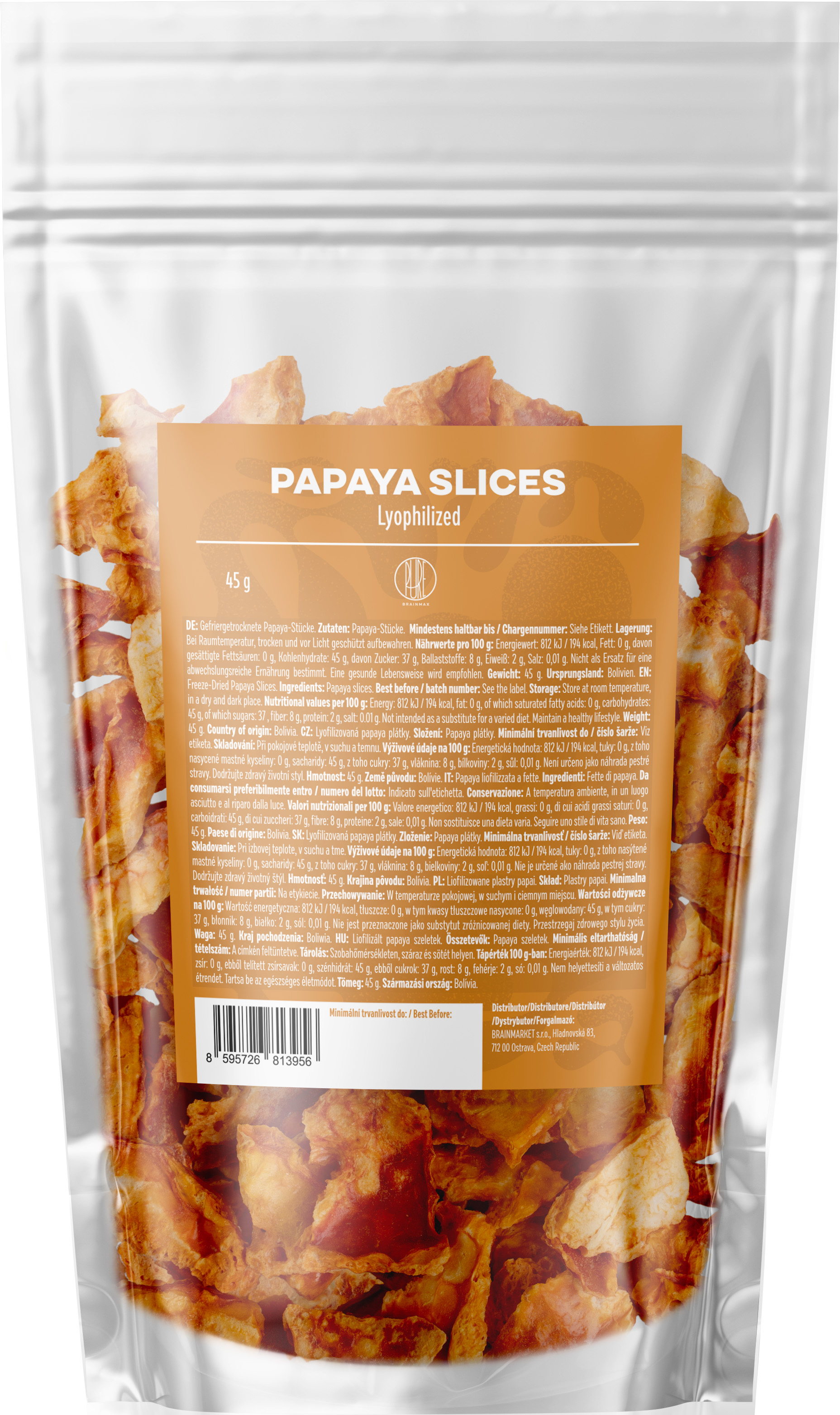 BrainMax Pure Lyophilized Papaya Slices, Lyofilizovaná papaya, plátky, 45 g Obrázek