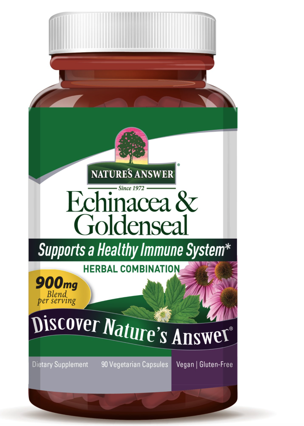 Nature's Answer Echinacea & Goldenseal, Echinacea a zlatobýl, 900 mg, 90 rostlinných kapslí Obrázek