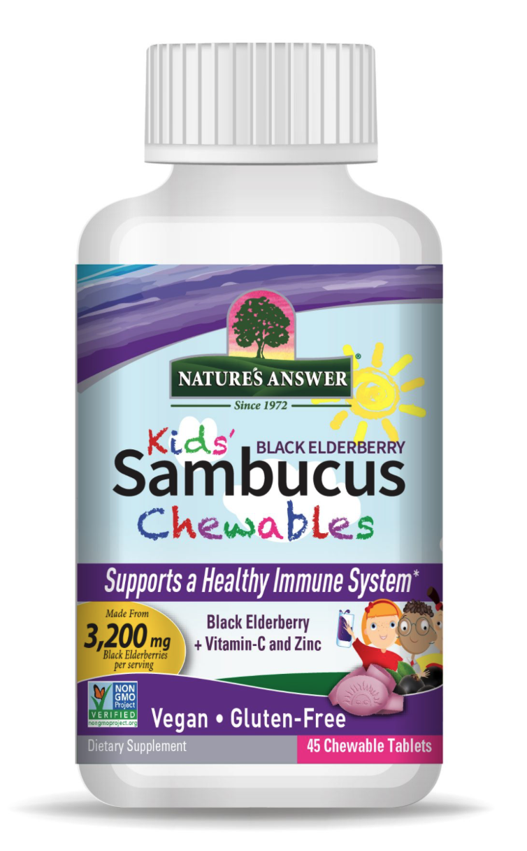 Nature's Answer Kid's Sambucus Chewables, žvýkací tablety pro děti, extrakt z černého bezu, 45 ks Obrázek