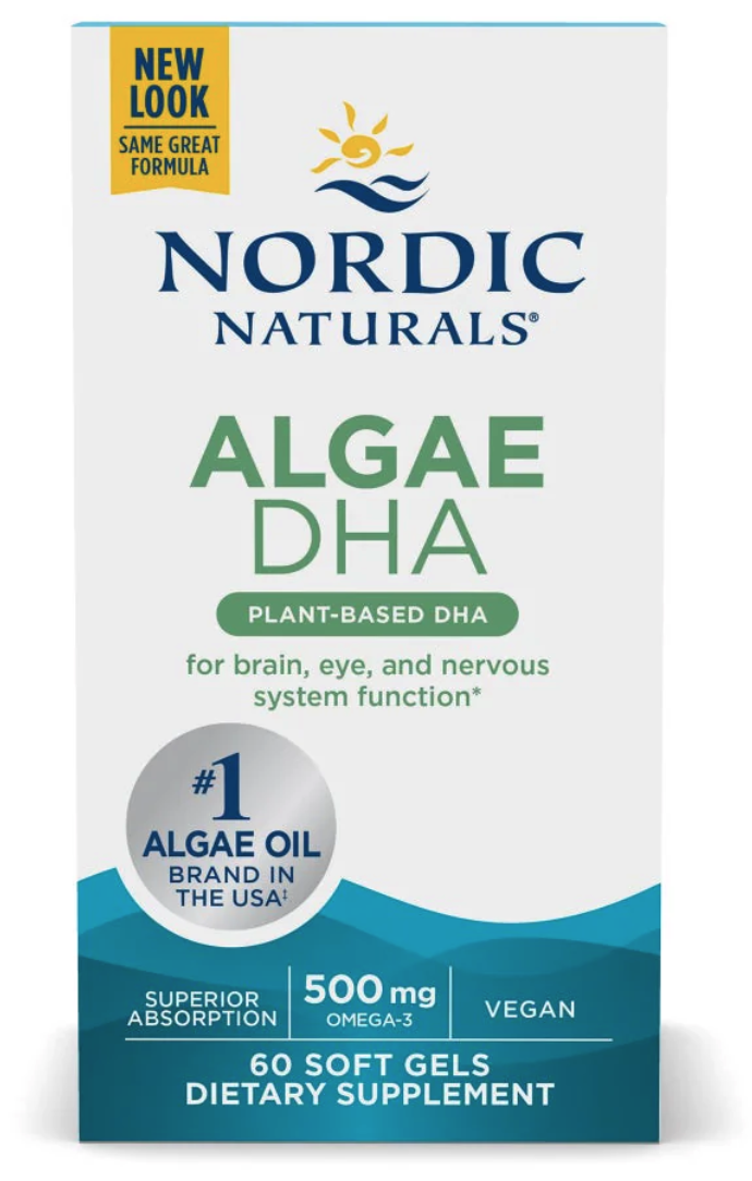 Nordic Naturals Algae DHA, olej z mořských řas, 60 softgel kapslí